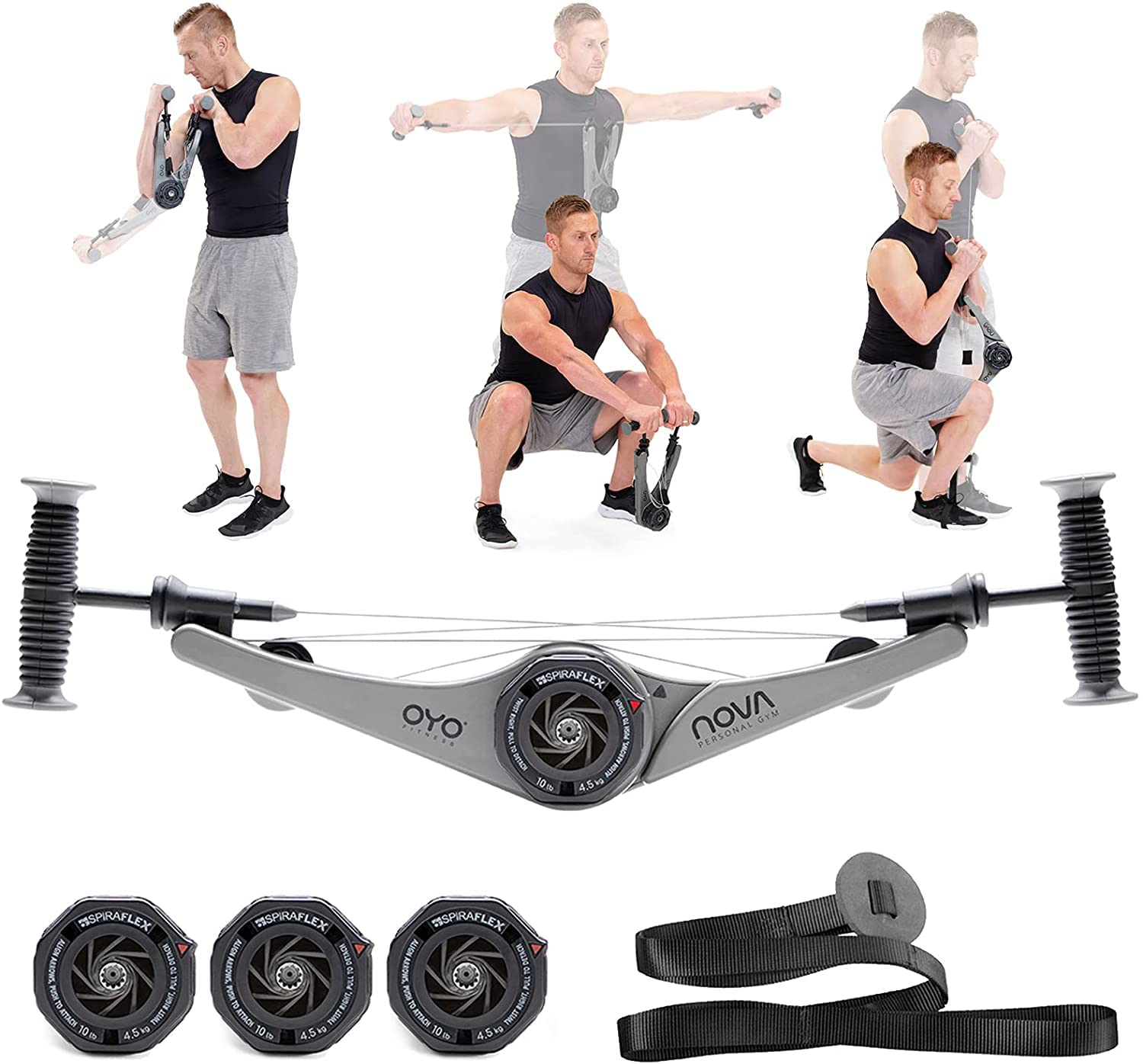 NOVA Gym (Grey) - Full Body Portable Gym: Home, Office or Travel - NASA SpiraFlex Resistance Technology