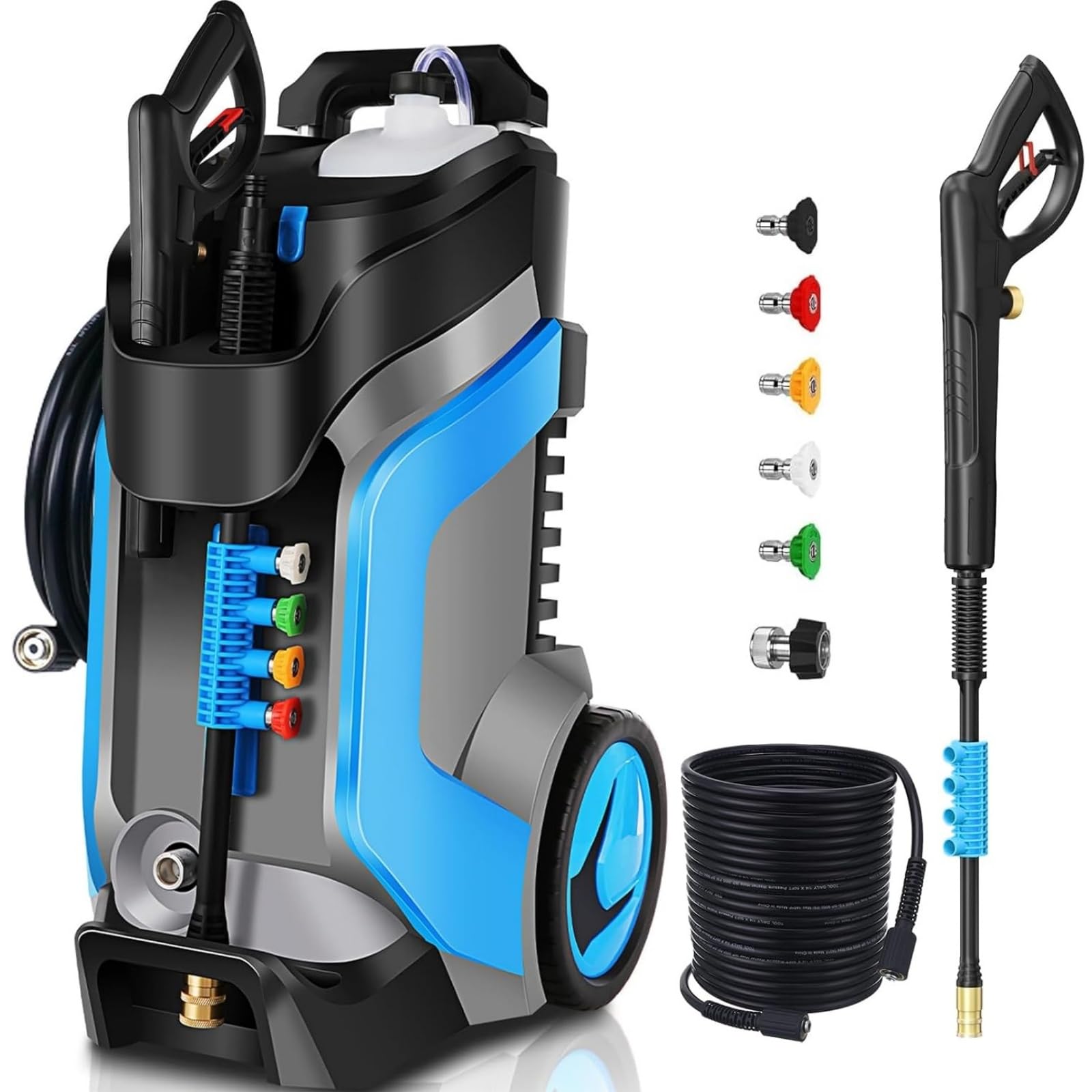 4500PSI Electric Pressure Washer 4.0GPM High Power Washer with M22-14mm Pressure Hose 33FT, Powerwashers with 1/4" QC Compatible Surface Cleaner, 5 Nozzles and Soap Bottle for Home, Car, Patio (Blue)