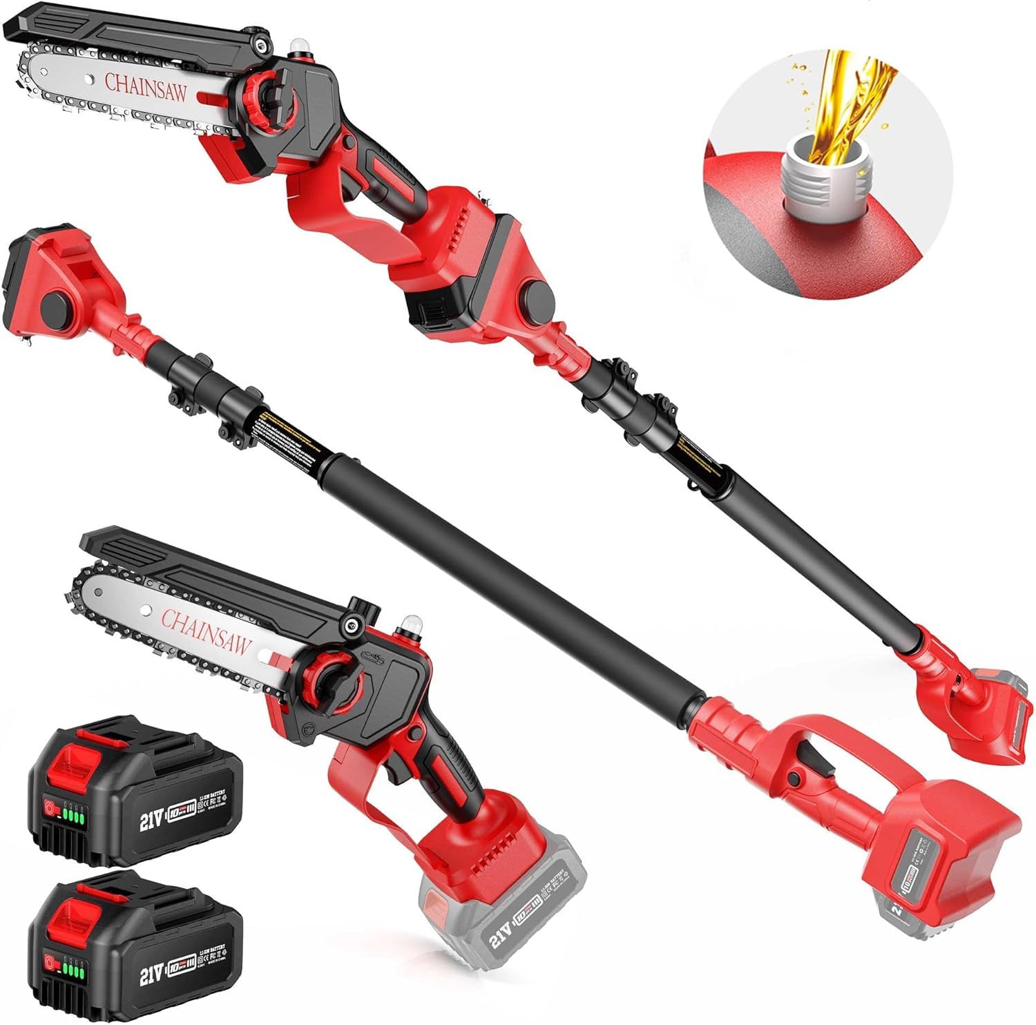 Avhrit 2-IN-1 Cordless Pole Saw & Mini Chainsaw, 2x4.0Ah Battery Powered 6 Inch Electric Pole Saw with Auto Oiling & Tool-Free Chain Tension, 15.2-Foot MAX & Multi-Angle Pole Saw for Tree Trimming