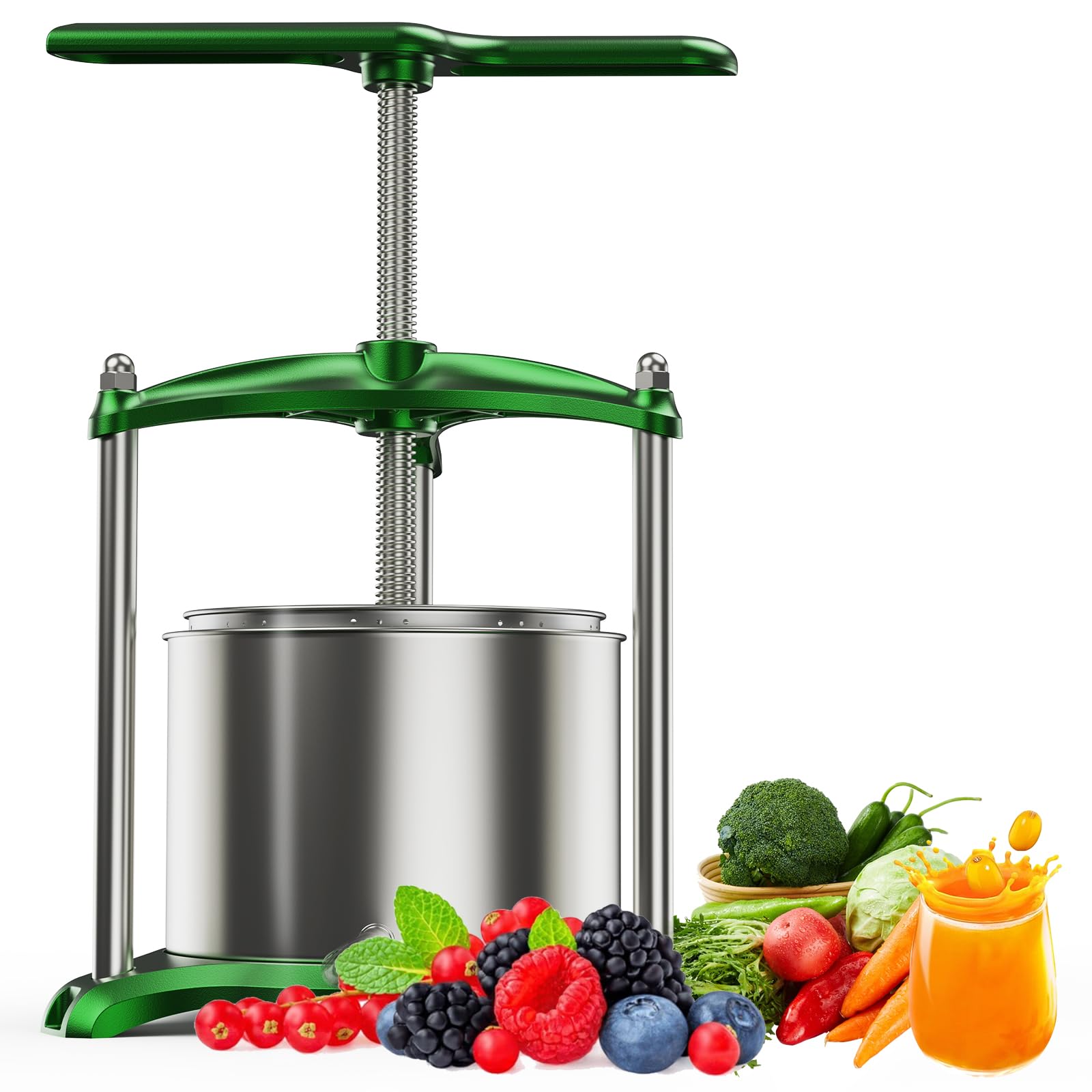 ruit Wine Press - 100% Natural Juice Maker for Apple, Carrot, Orange, Berry & Vegetables - Ideal for Cheese Making, Tinctures & Herbal Extracts(0.8 Gallon,Green）
