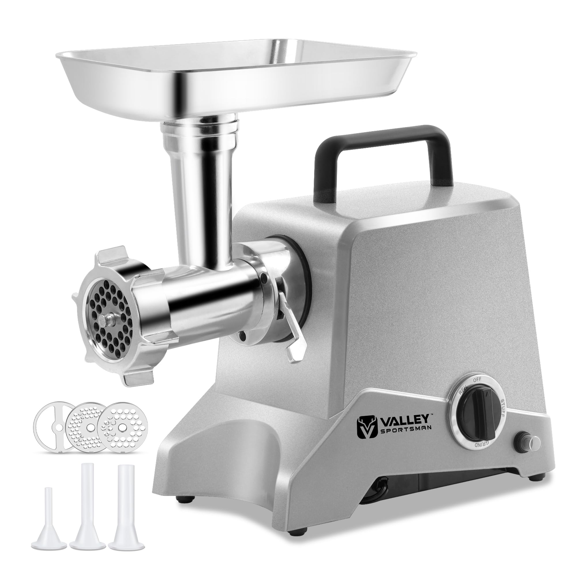 Valley Sportsman #12 Meat Grinder, 575 Watt electric meat chopper, Heavy Duty Meat Mincer, Sausage Stuffer Maker, Ideal for Home & Commercial Use (Silver)