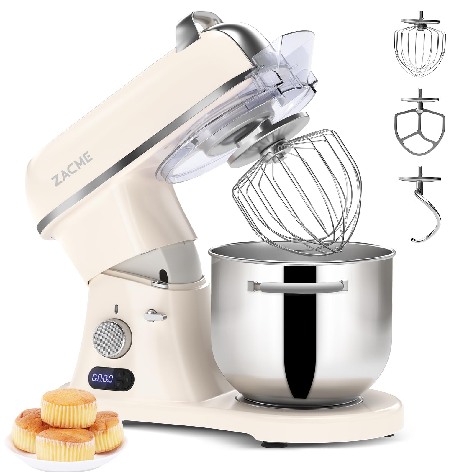 ZACME 7.4QT Household Stand Mixer 800W with CSA Certified and Aluminum Die Casting, Kitchen Electric Mixer Metal Food Mixer with Stainless Steel 7L Bowl, Dough Hook, Whisk and Beater