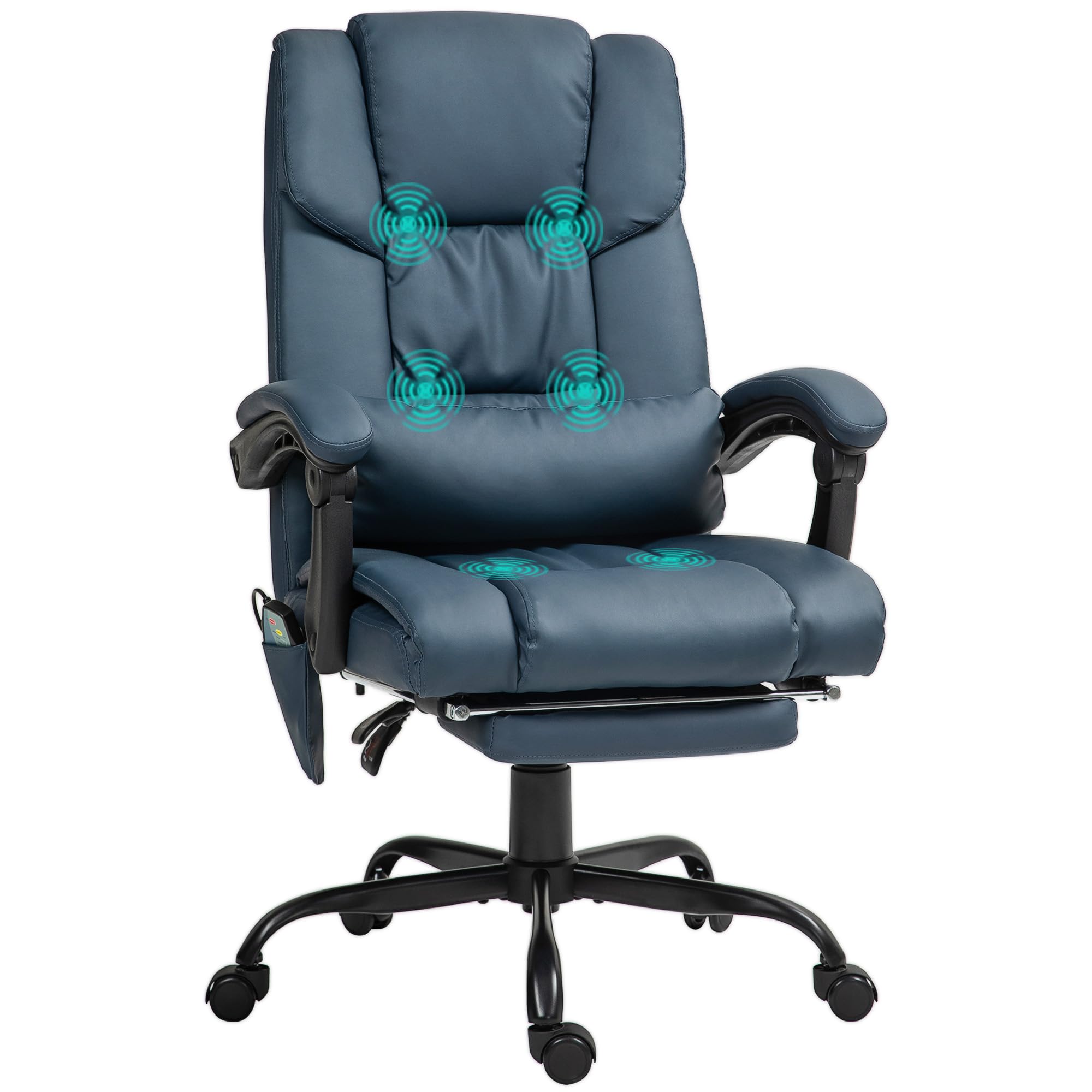 Vinsetto High Back Massage Office Chair with 6 Vibration Points, PU Leather Reclining Computer Chair, Ergonomic Desk Chair with Footrest Adjustable Height and Remote, Blue