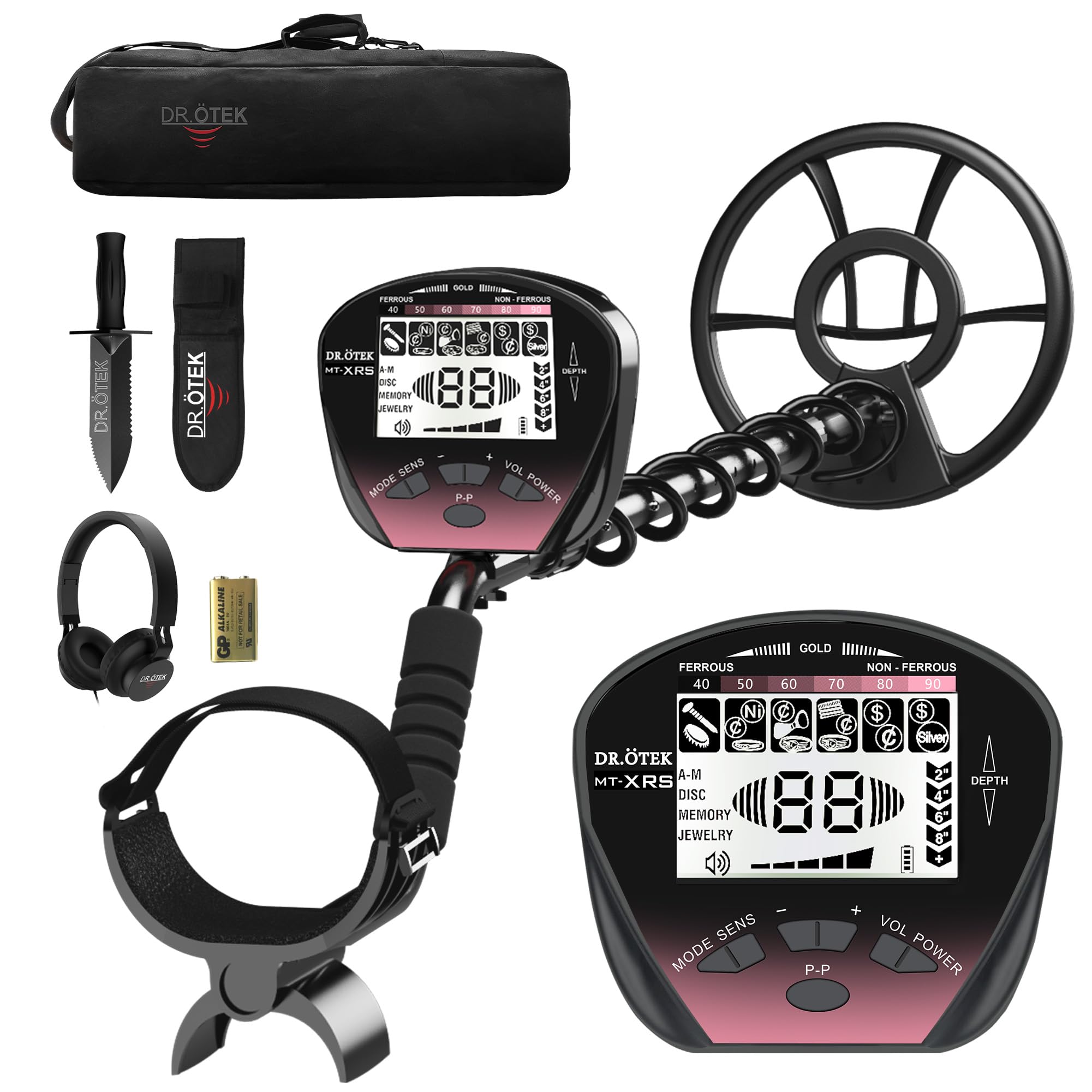 DR.ÖTEK Metal Detector for Adults Professional, Pinpoint Metal Detector Waterproof Gold and Silver, Higher Accuracy, Bigger LCD Display, Strong Memory Mode, 10" IP68 Coil, New Advanced DSP Chip, Pink