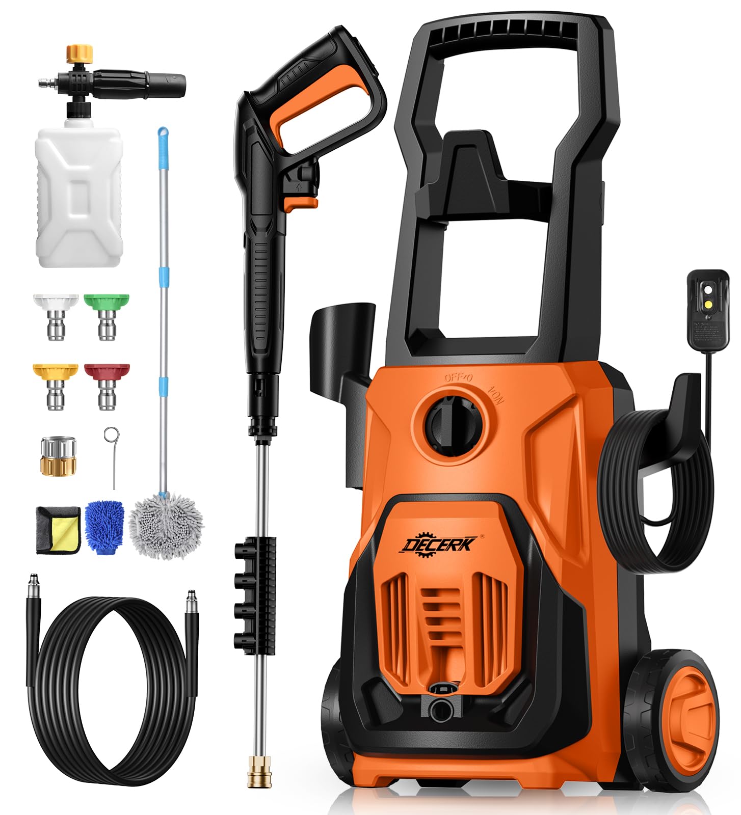 Electric Pressure Washer - DECERK Portable Power Washer with 4 Nozzle Set, Max 1800 PSI and 1.45 max. GPM, 2025 Upgraded 1500W Motor & Foam Cannon for Cars Fences Driveways Patios Home Cleaning