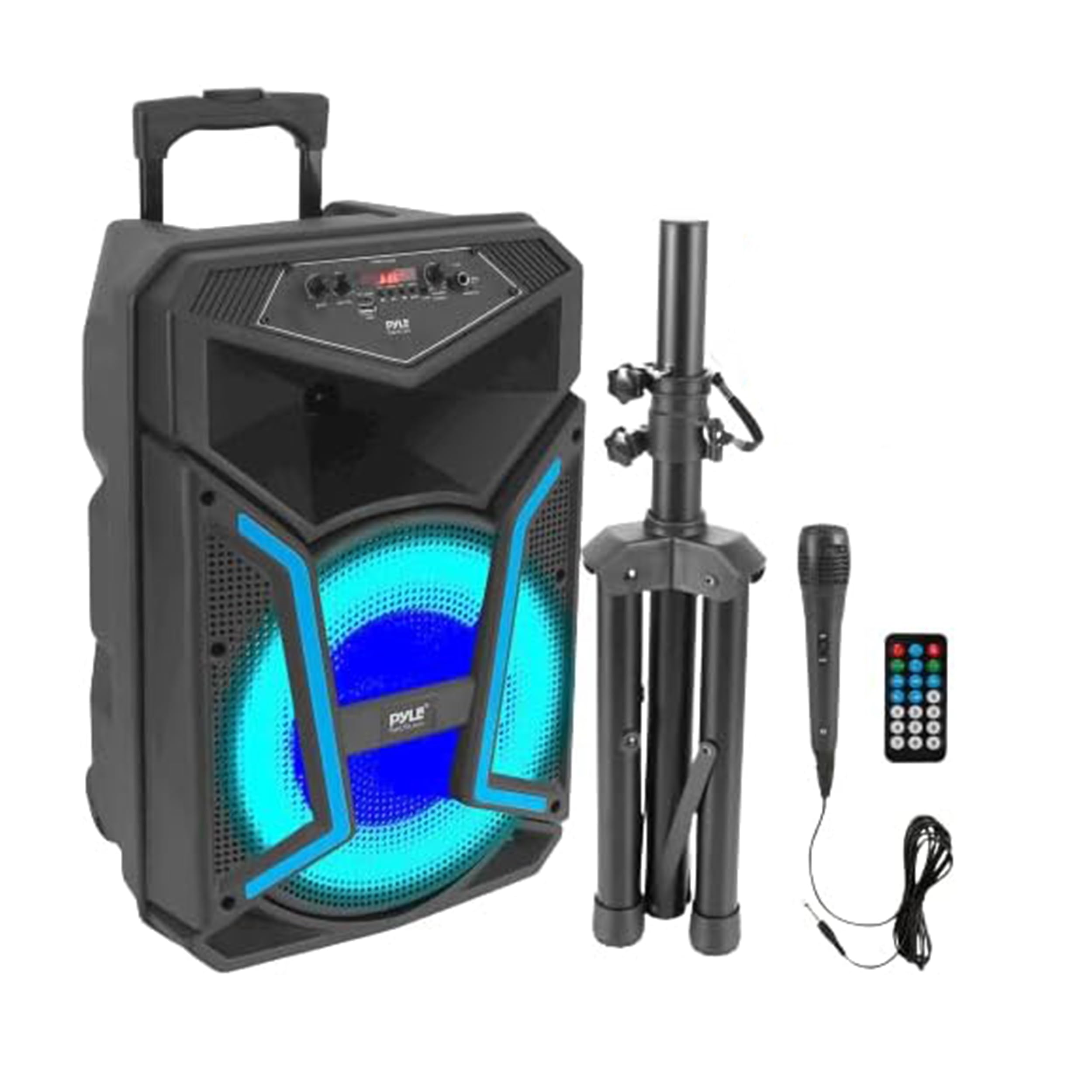 Portable Bluetooth PA Speaker System - 1200W Outdoor Bluetooth Speaker Portable PA System w/Microphone in, Party Lights, MP3/USB SD Card Reader FM Radio, Rolling Wheels - Mic, Remote