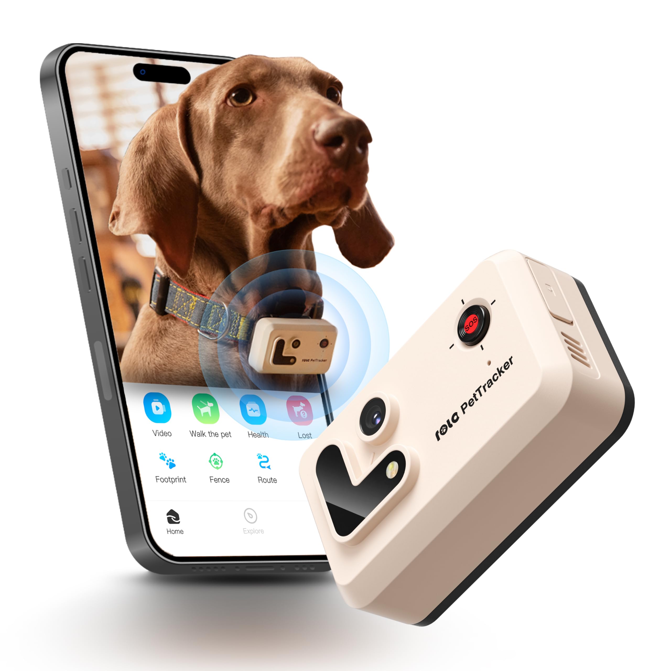 ROLA PetTracker GPS Tracking for Dogs: Live GPS Location, Cellular & WiFi, Replacable SIM Card, Geofencing, Built-in Light and Sound, Camera for Image Positioning (White)