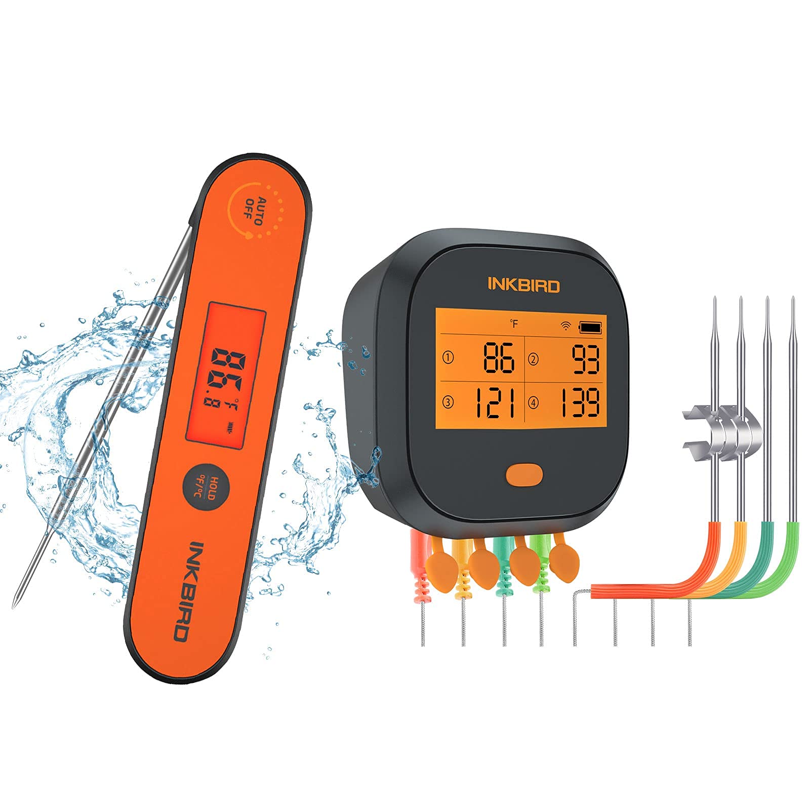 Inkbird WiFi Grill Thermometer & Instant Read Thermometer IHT-1P, Rechargeable Digital BBQ Meat Thermometers with Alarm Timer Graph Calibration Magnet for Food Oven Smoker Kitchen