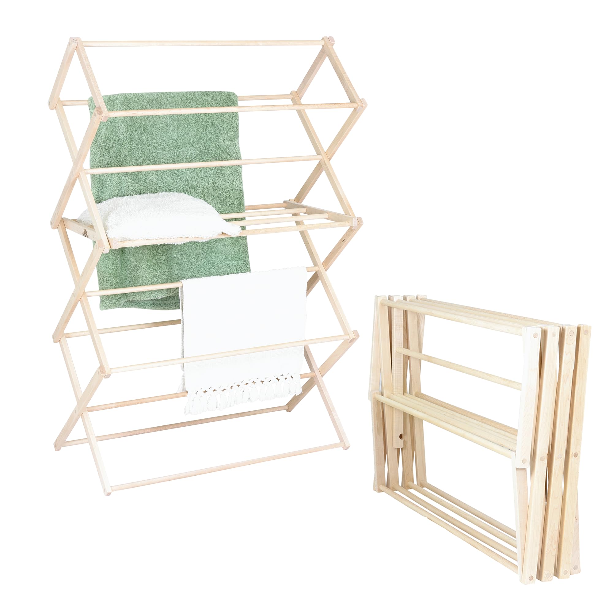 Pennsylvania Woodworks Clothes Drying Rack: Solid Maple Hardwood Laundry Rack for Bedding, Blankets, Towels & More, Heavy Duty, Folding Drying Rack Made in USA, No Assembly Needed, Extra Large