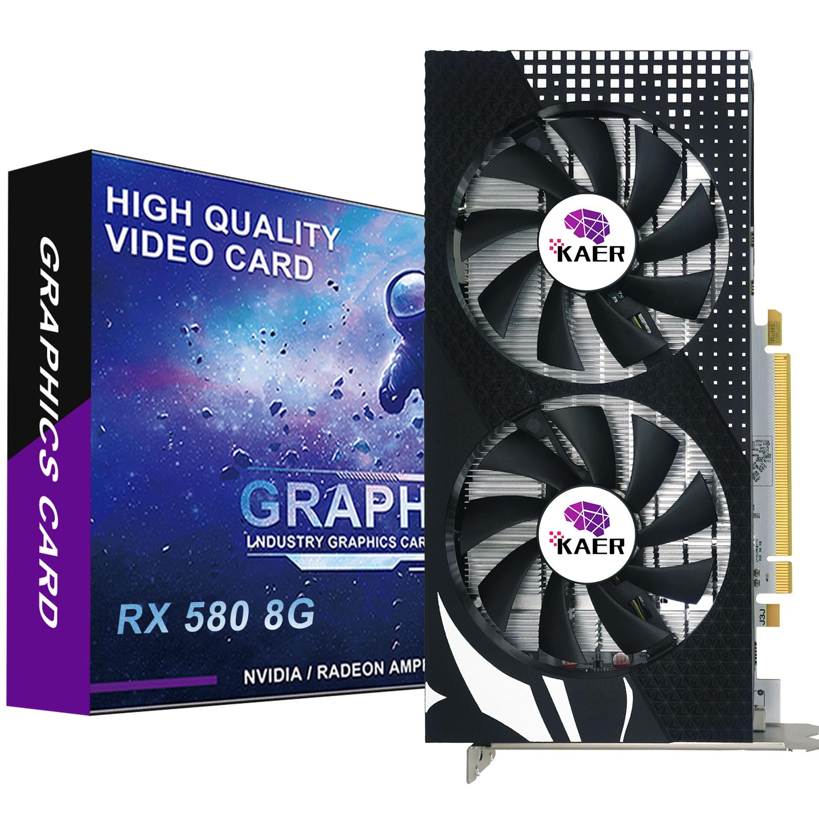 KAER RX580 8GB Graphics Card, 2048SP, GDDR5, 256 Bit，Pc Gaming Video Card with Dual Fans 1284/7000MHz,PCI Express 3.0 Gaming Graphics Card, DVI HDMI DP Desktop