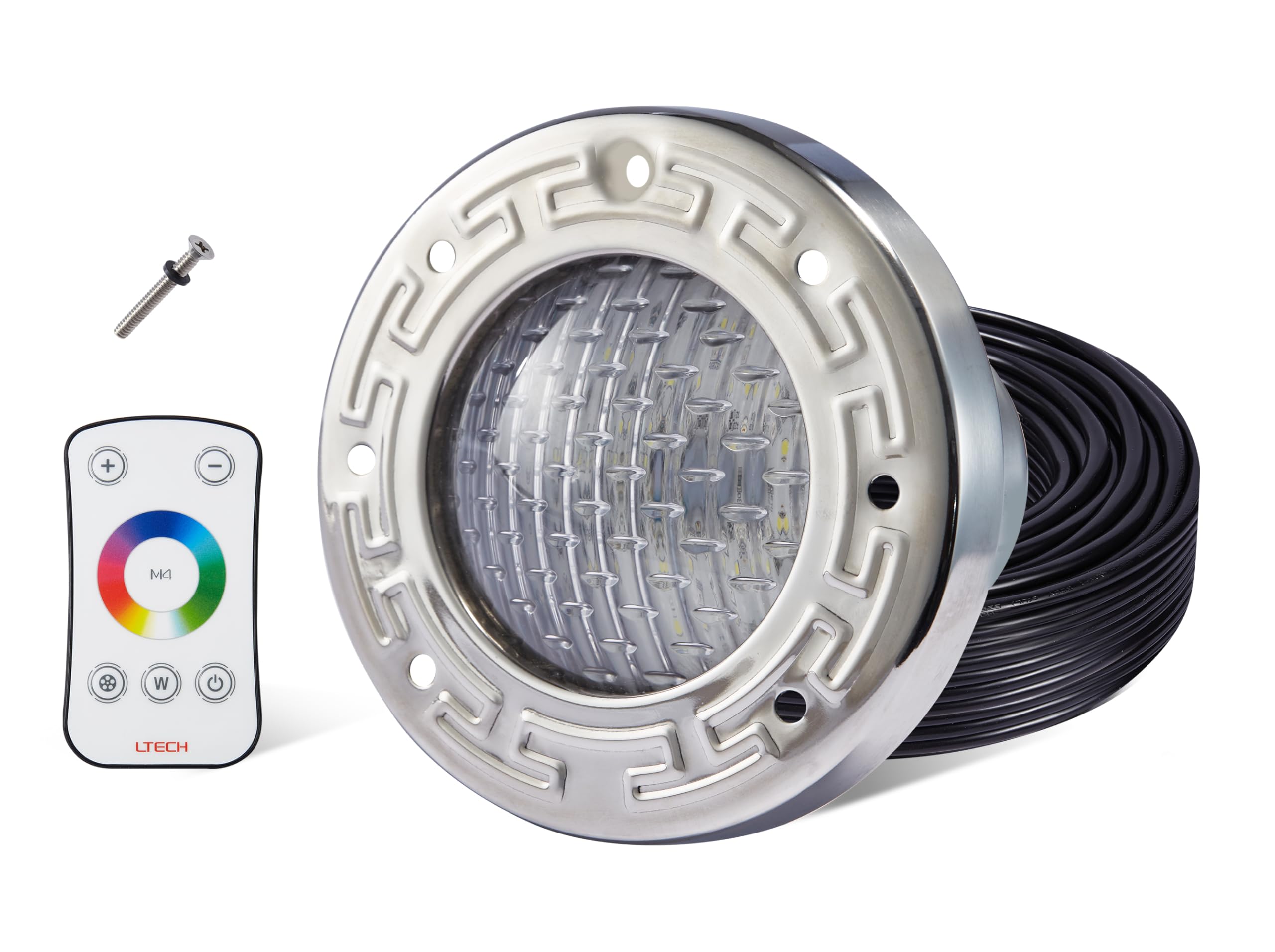 HQUA PN04DC 120V AC Remote Control LED RGBW Color Change Inground Pool/SPA Light, 6 Inch 50W with 100 Feet Cord, UL Listed Transformer Included, Fit for 6" Small Wet Niches.