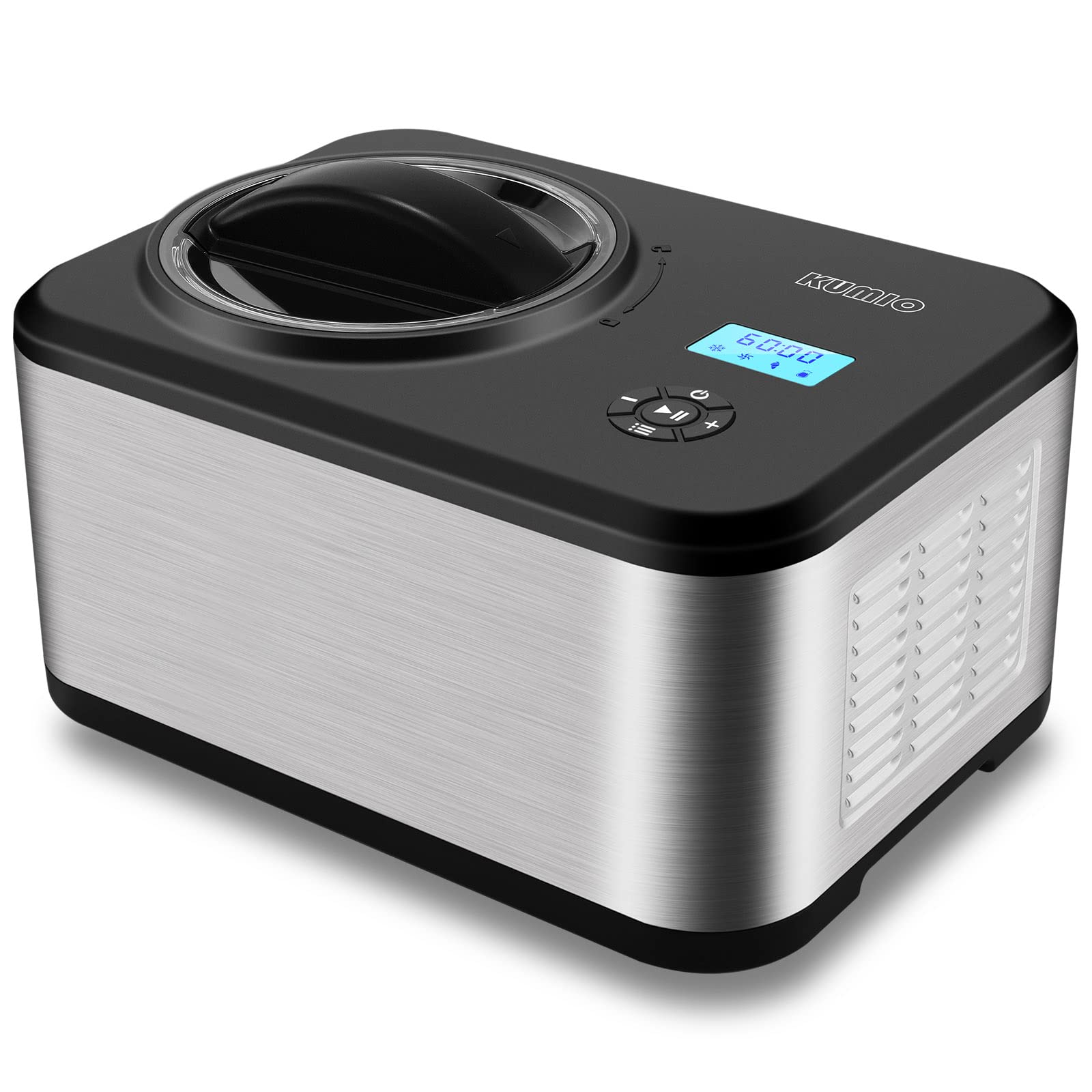 KUMIO 1.6-Quart Ice Cream Maker with Compressor, No Pre-Freezing, 4 Modes Ice Cream Maker Machine with LCD Display, Timer, Automatic Gelato & Yogurt Machine, Stainless Steel