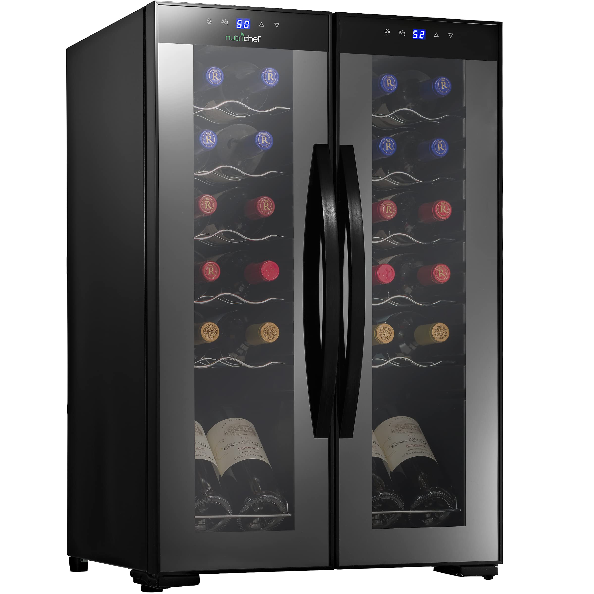 NutriChef PKCWC240 Cellar Cooler for White and Red Wines Chiller, 24 Bottle Dual Zone-Black