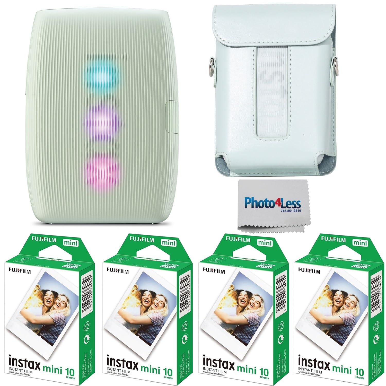 Fujifilm Instax Mini Link 3 Printer Bundle Instax Mini Film (40 Sheets), Instax Mini Link 3 Protective Case (Sage Green)