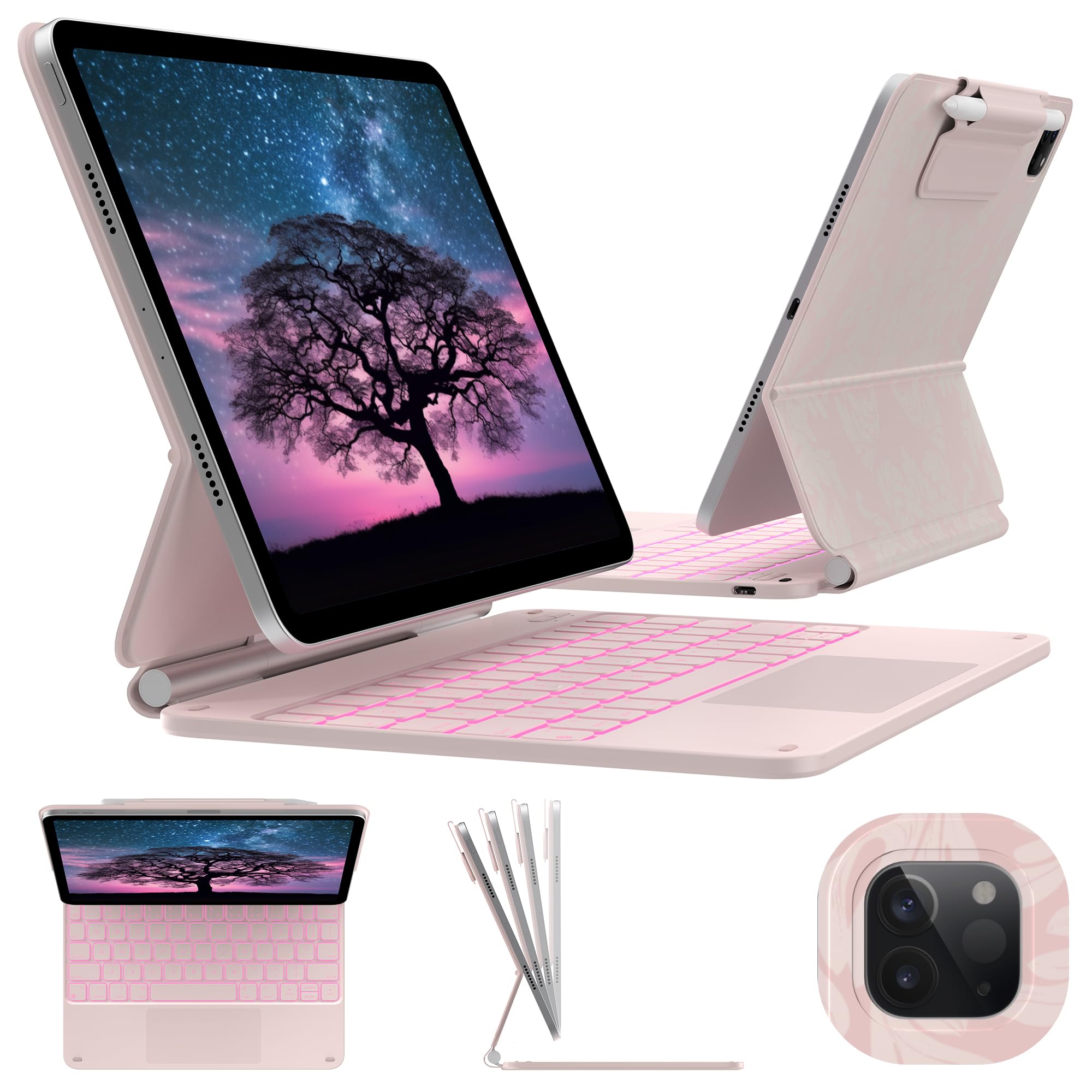 typecase Keyboard Case for iPad Air 11-inch (M3 2025 / M2 2024)& iPad Pro 11 inch (4th/3rd/2nd/1st Gen),Magic Keyboard for Air 5th/4th Gen,Multi-Touch Trackpad, 11 Colors Backlight,Light Regal Pink