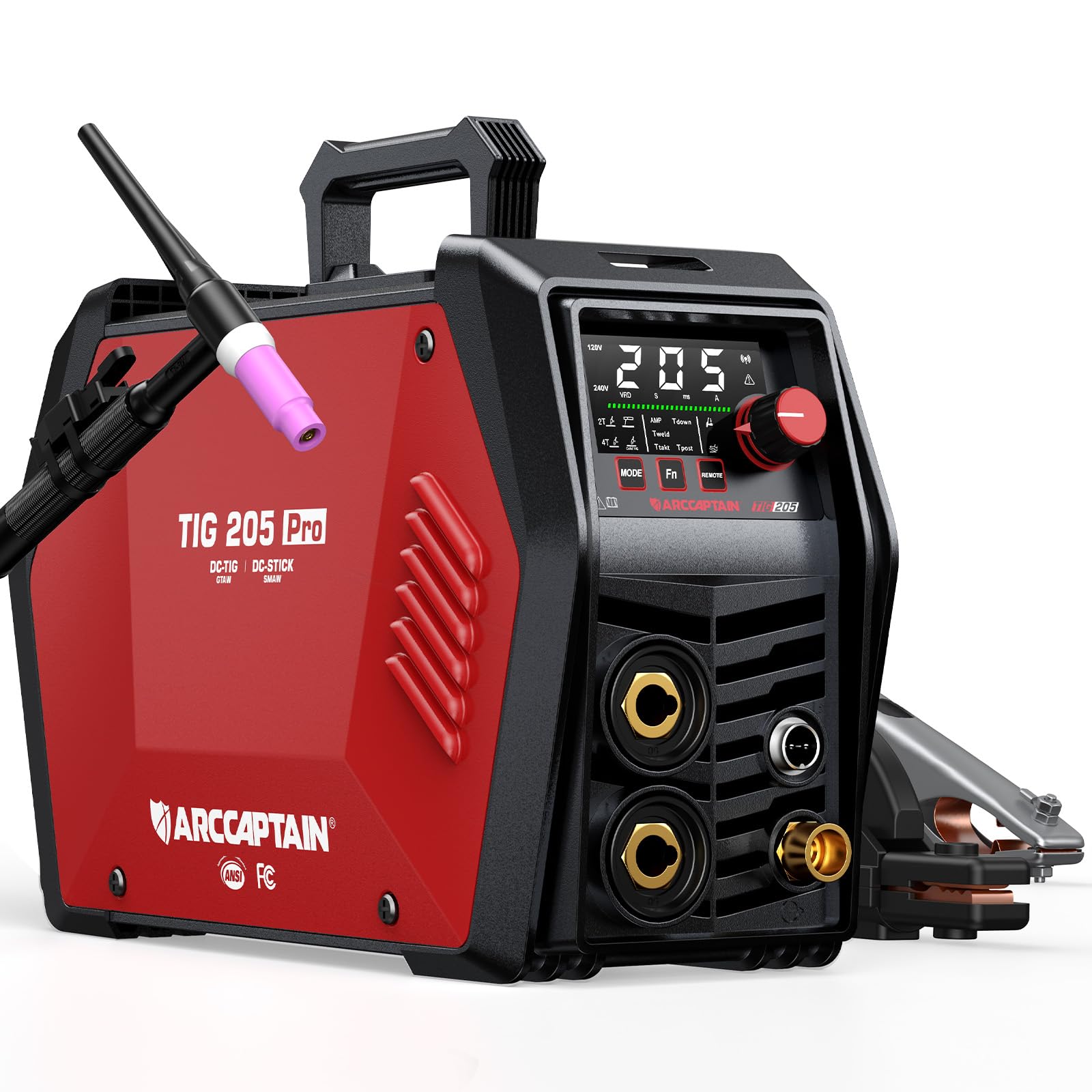 ARCCAPTAIN iControl TIG 205 Pro, 5 In 1 Cold Spot Stick/TIG Welder, 110V/220V Welding Machine with Large LED Display, 2T/4T, Hot start, Arc Force and Anti-stick