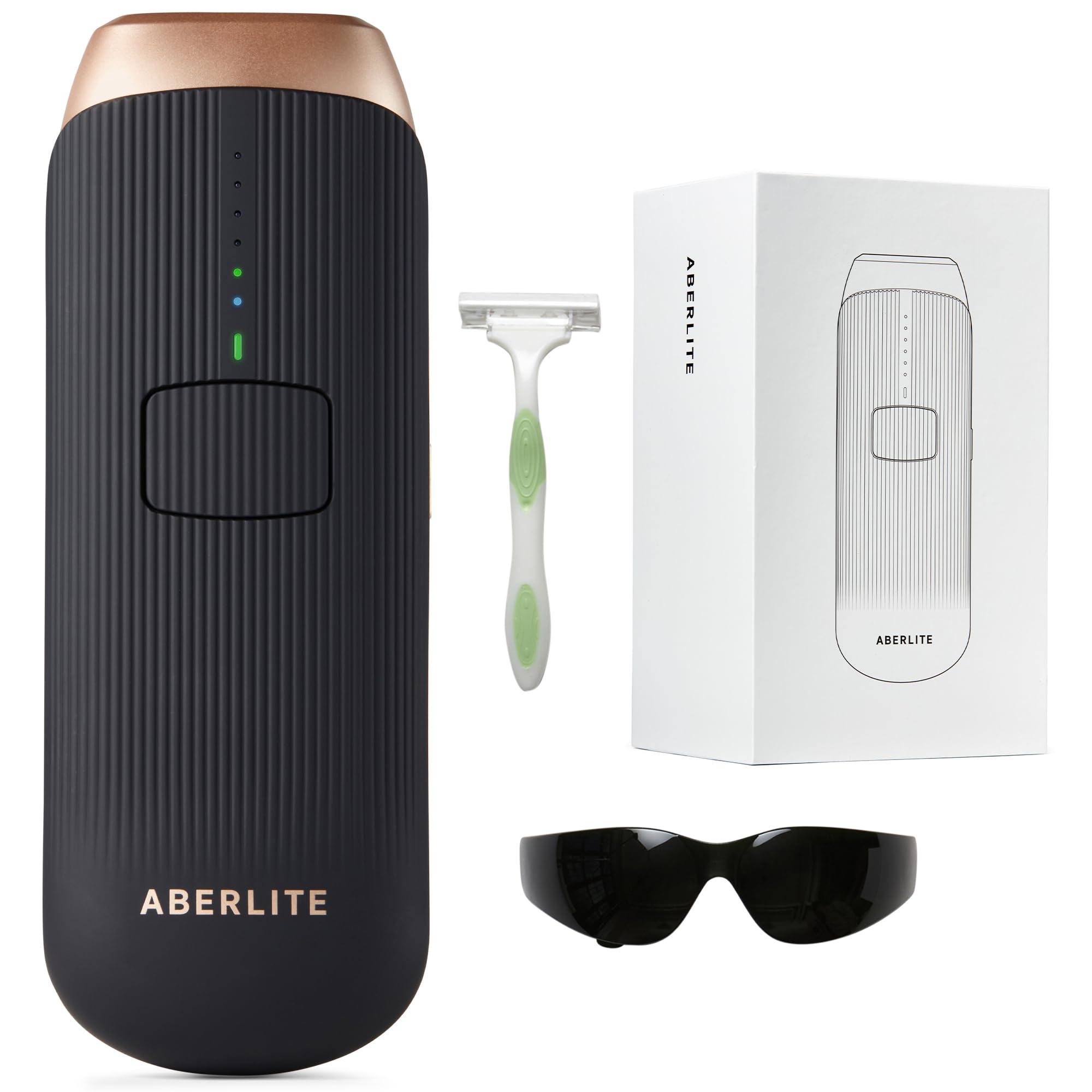 Aberlite Luxe - IPL Laser Hair Removal Device for Women & Men - Painless w/Sapphire Cooling, Double Pulse, Auto Scan, 4 Modes, 5 Intensity Levels - At Home Intense Pulsed Light (IPL) System (Black)