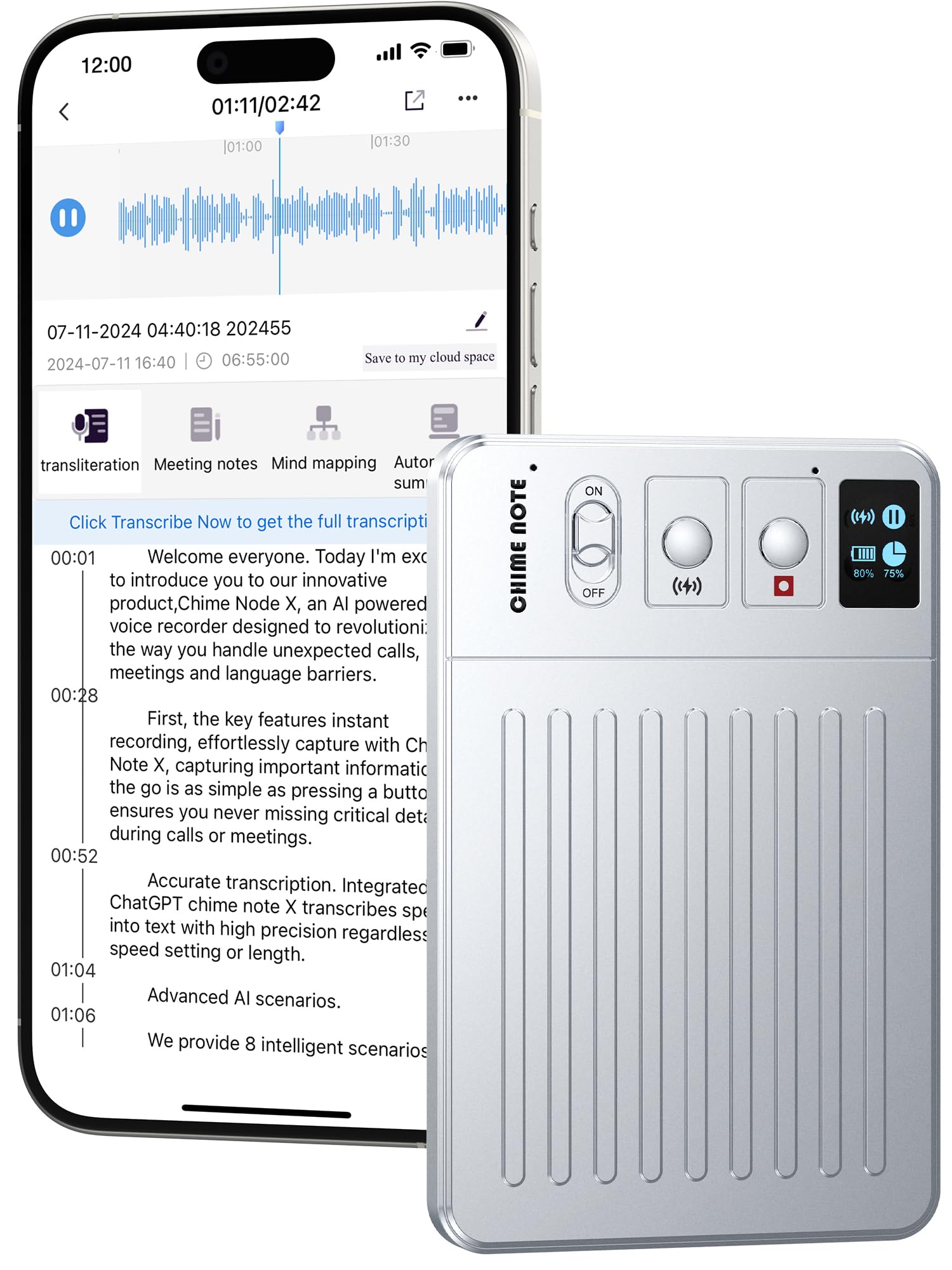 AI Voice Recorder Call Chatgpt, Digital Voice Recorder Support Free Audio Transcription and Text Summary,APP and Web Sync,107 Languages, 60H Recording, Applicable to Lecture, Meeting, Interview, etc