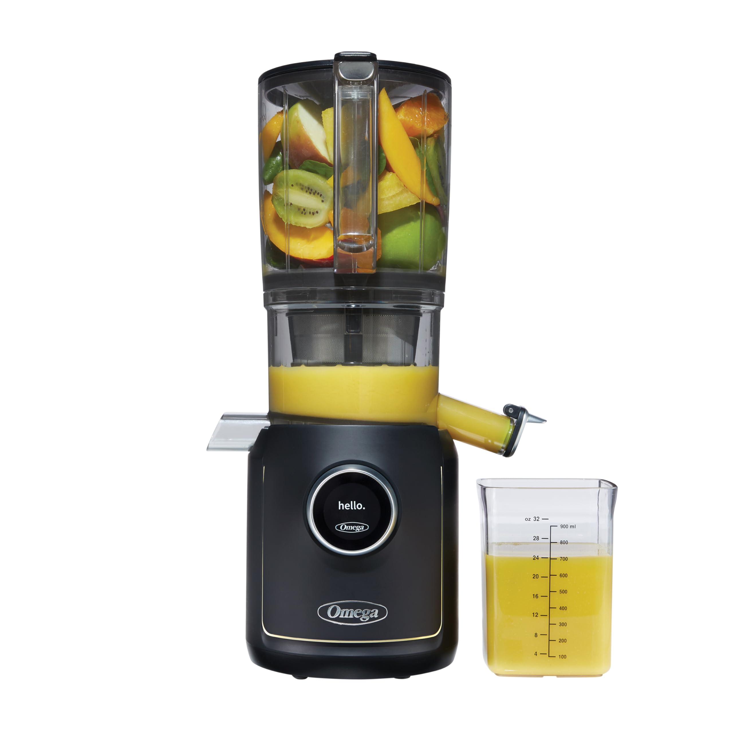 Omega Ultimate Performance Slow Masticating Batch Juicer with Intellidial Technology Cold Press Vegetable and Fruit Juice Extractor with 64-Ounce Hopper and 4 Juice Shot Glasses, 200-Watts, Black