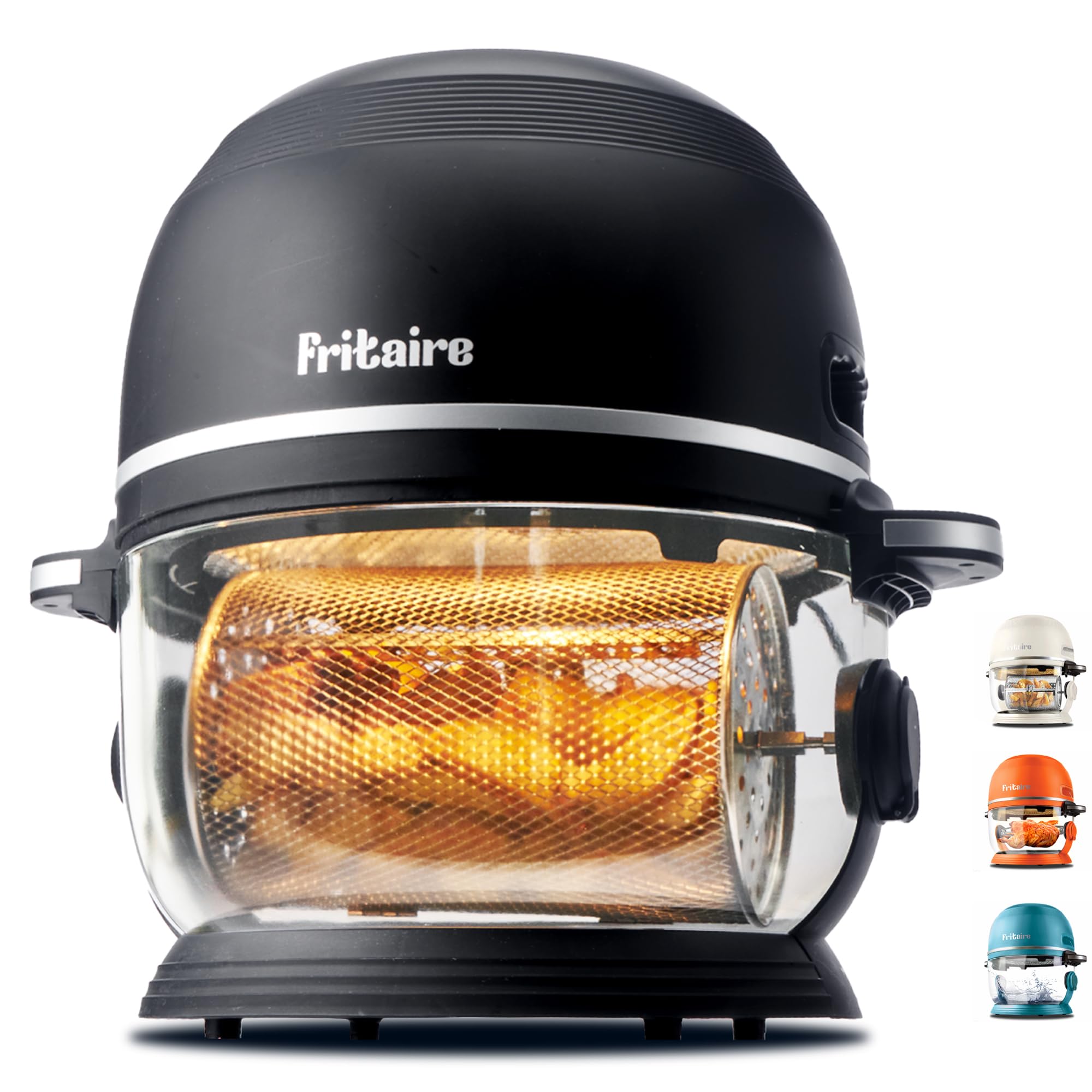 Fritaire Non-Toxic Air Fryer - Glass AirFryer 5 Quart w/ 360 Visibility, Self-Cleaning, 400F Vortex Air Fryer for Even Cooking, BPA-Free Teflon Free, 6-in-1 Functions, Rotisserie, Roast, Bake - Black