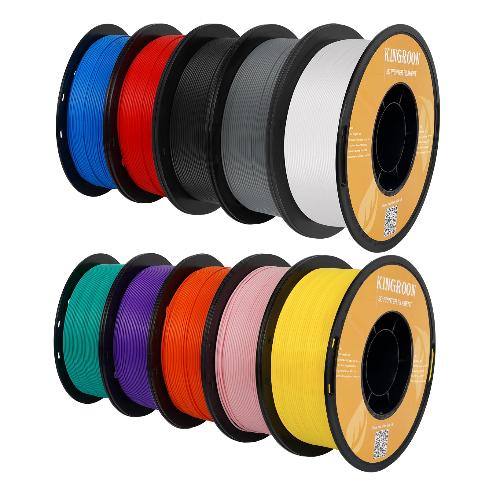Kingroon High Speed PLA 3D Printer Filament 1.75mm, 3D Printer Rapid Filament for 30-600mm/s Hyper Printing Filament, Dimensional Accuracy +/- 0.03 mm, 10 kg Plastic Spool (22lbs（Mixed Colors）