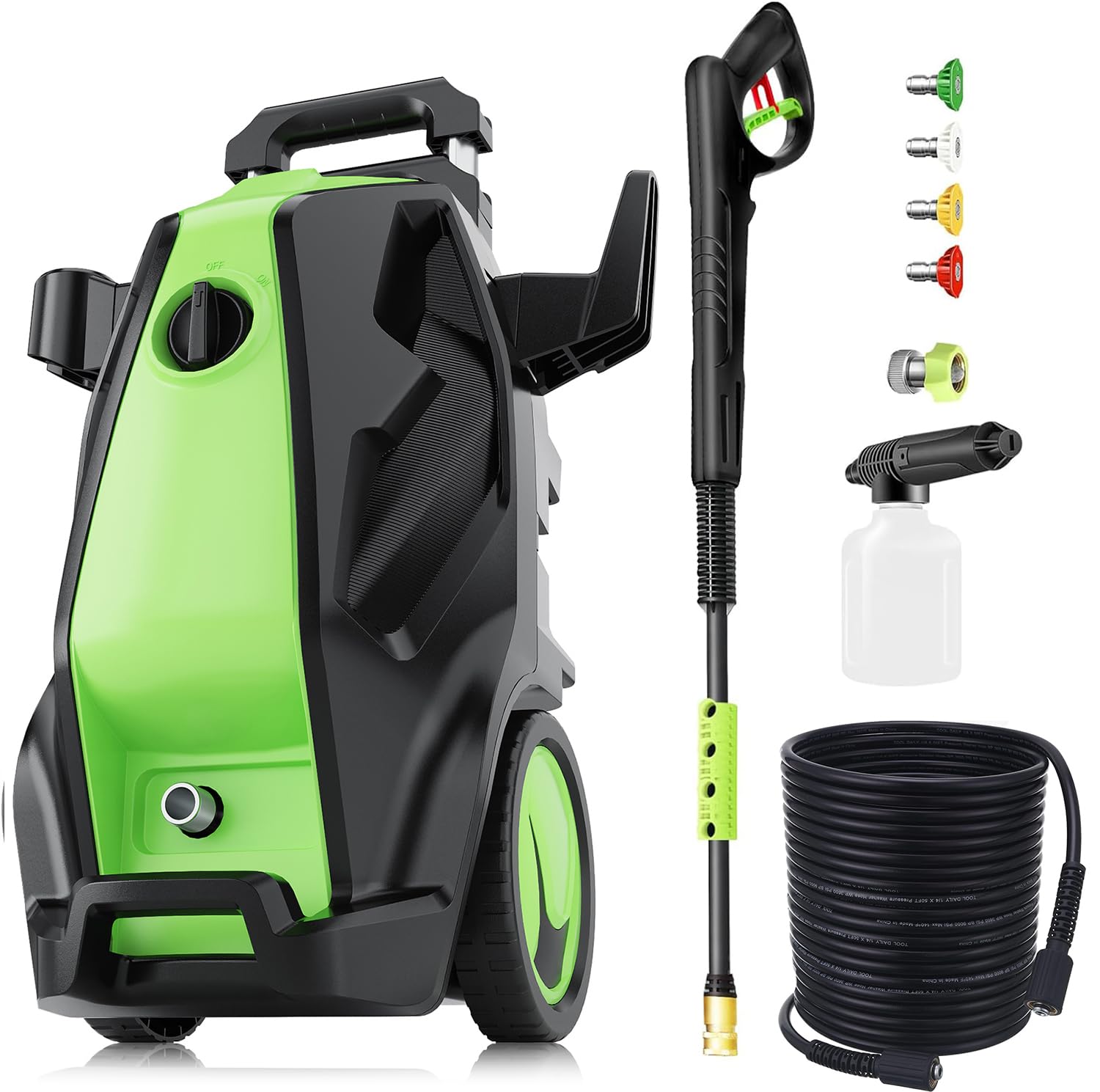 commowner 4800PSI Electric Pressure Washer with 33FT Hose M22-14mm, 3.0GPM Power Washers Electric Powered Professional Pressure Cleaner Machine, Foam Cannon, 4 Tips, powerwashers for Home Cars, Green