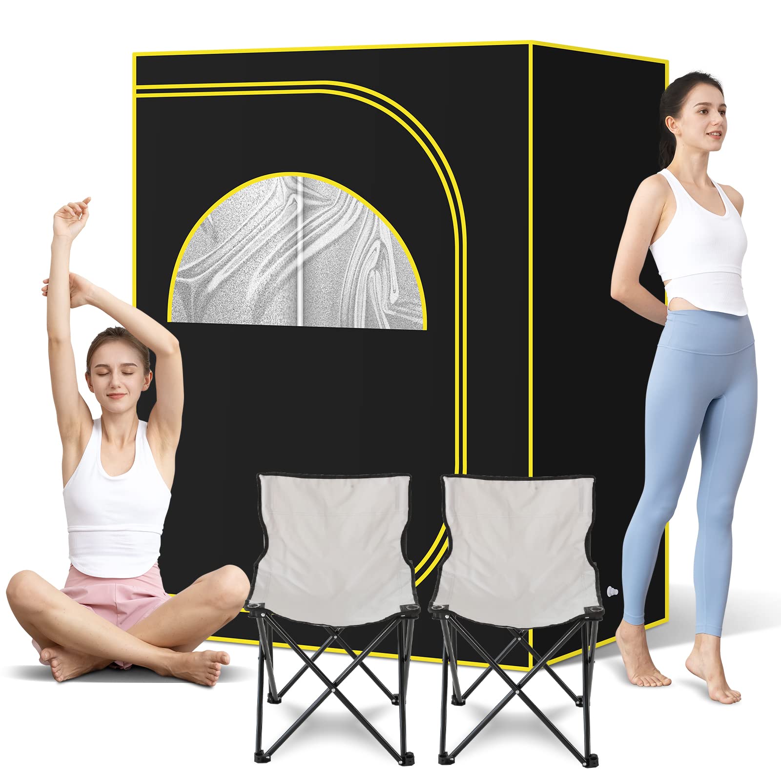 amocane Oversize Full Body Steam Sauna for Home Spa, Two Person Full Size Portable Saunas Tent with 2 Foldable Chairs for Detox & Relaxation (47.24" x 35.43" x 62.99", Without Steamer)