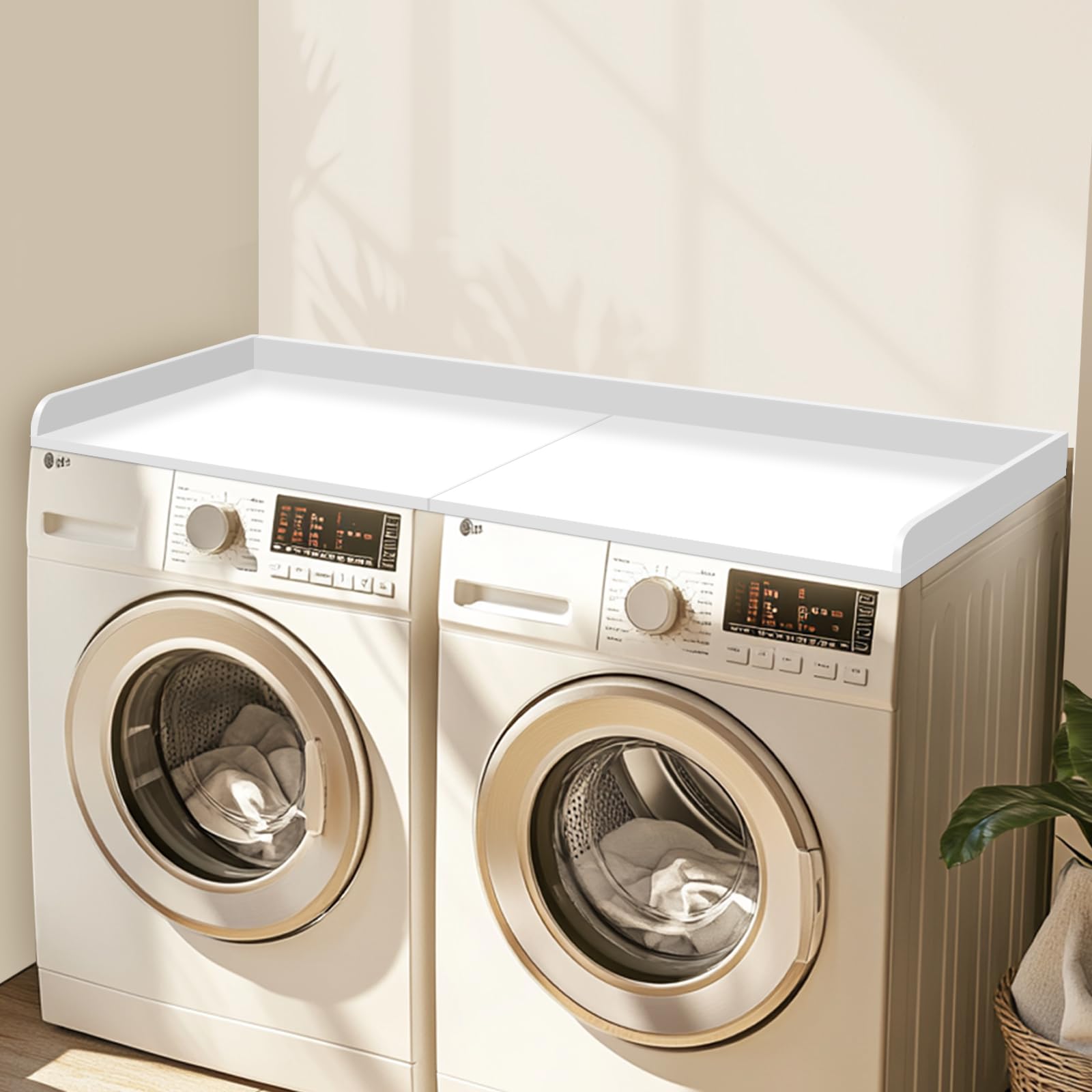 artgeeker Washer Dryer Countertop - 54" Width x 27.5" Depth Washer Dryer Topper with Edge, Laundry Countertop Over Washer and Dryer for Laundry Room Organization, White, 2-Piece Splicing Board