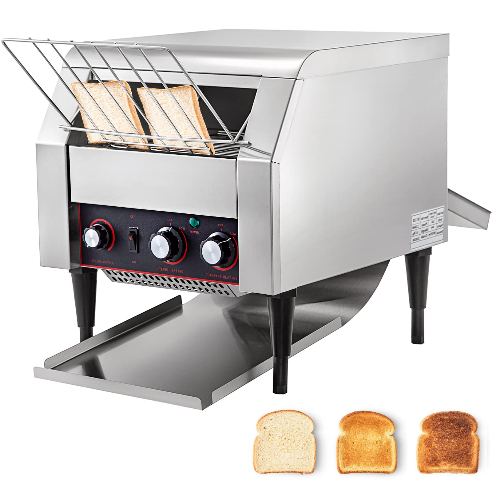VEVOR 450 Slices/Hour Commercial Conveyor Toaster,2600W Stainless Steel Heavy Duty Industrial Toasters w/Double Heating Tubes,Countertop Electric Restaurant Equipment for Bun Bagel Bread Baked Food