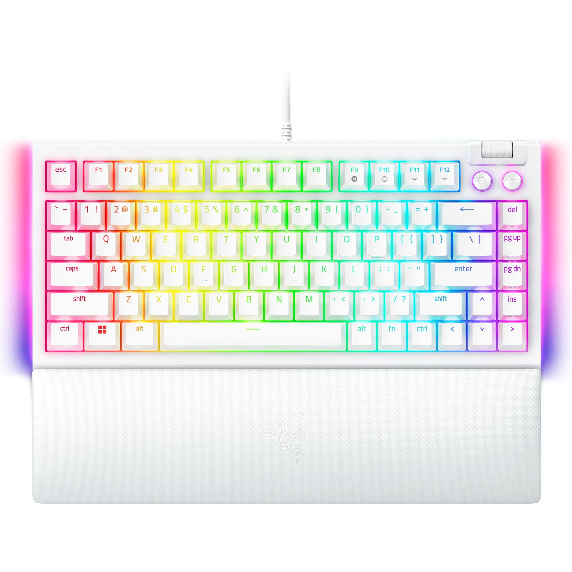 Razer BlackWidow V4 75% Mechanical Gaming Keyboard: Hot Swappable Design - Compact & Durable - Orange Tactile Switches - Chroma RGB - Roller & Media Keys - Wrist Rest Snap Tap - White