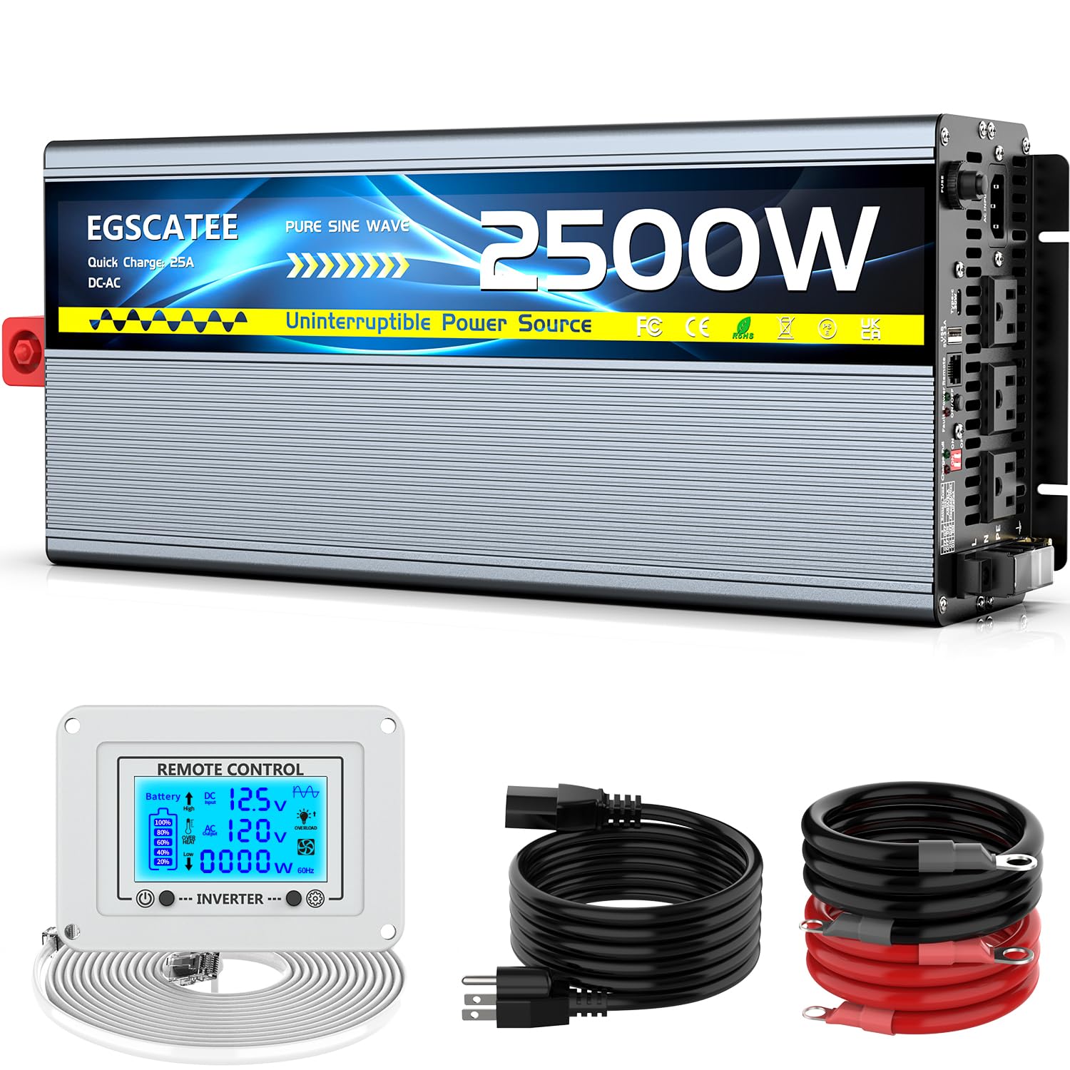 EGSCATEE 2500W Sump Pump Battery Backup System, Safe Back Up System for Emergency and Power Outage, Sump Pump Backup Power Supply with LCD Screen Remote Controller, Auto Switching