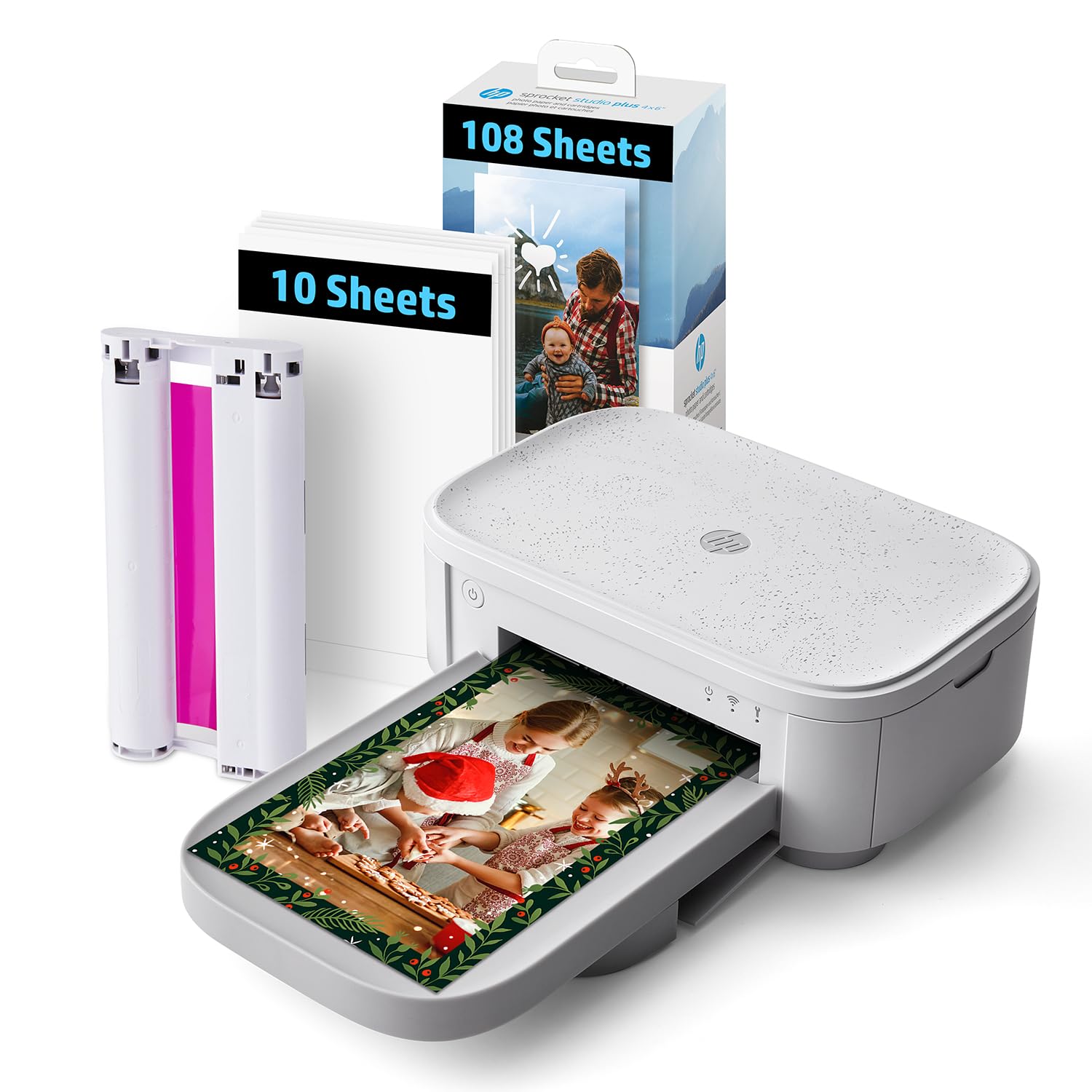 HP Sprocket Studio Plus 4x6 Instant Photo Printer – 118 Sheets & Cartridge Bundle - Wireless, Wi-Fi, Premium Dye Sublimation - Vibrant Color Pictures - Editing App for Fun, Creative Photos