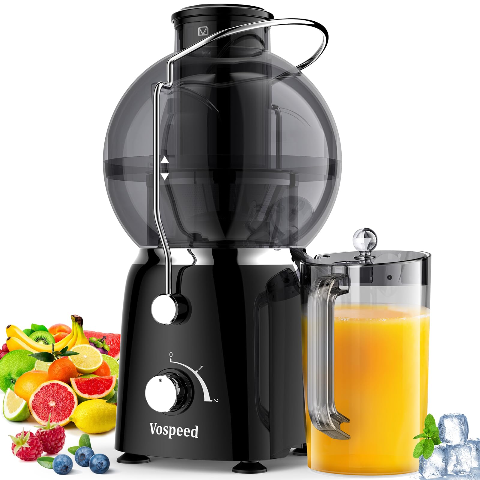 Juicer Maker,Vospeed Juicer Machines,750W juicer machines vegetable and fruit,With 3.5-Inch Wide-Mouth Feed Chute,Juice Extraction at Constant Temperature,With 1.2L Cup, BPA-Free,Easy to Clean (Black)