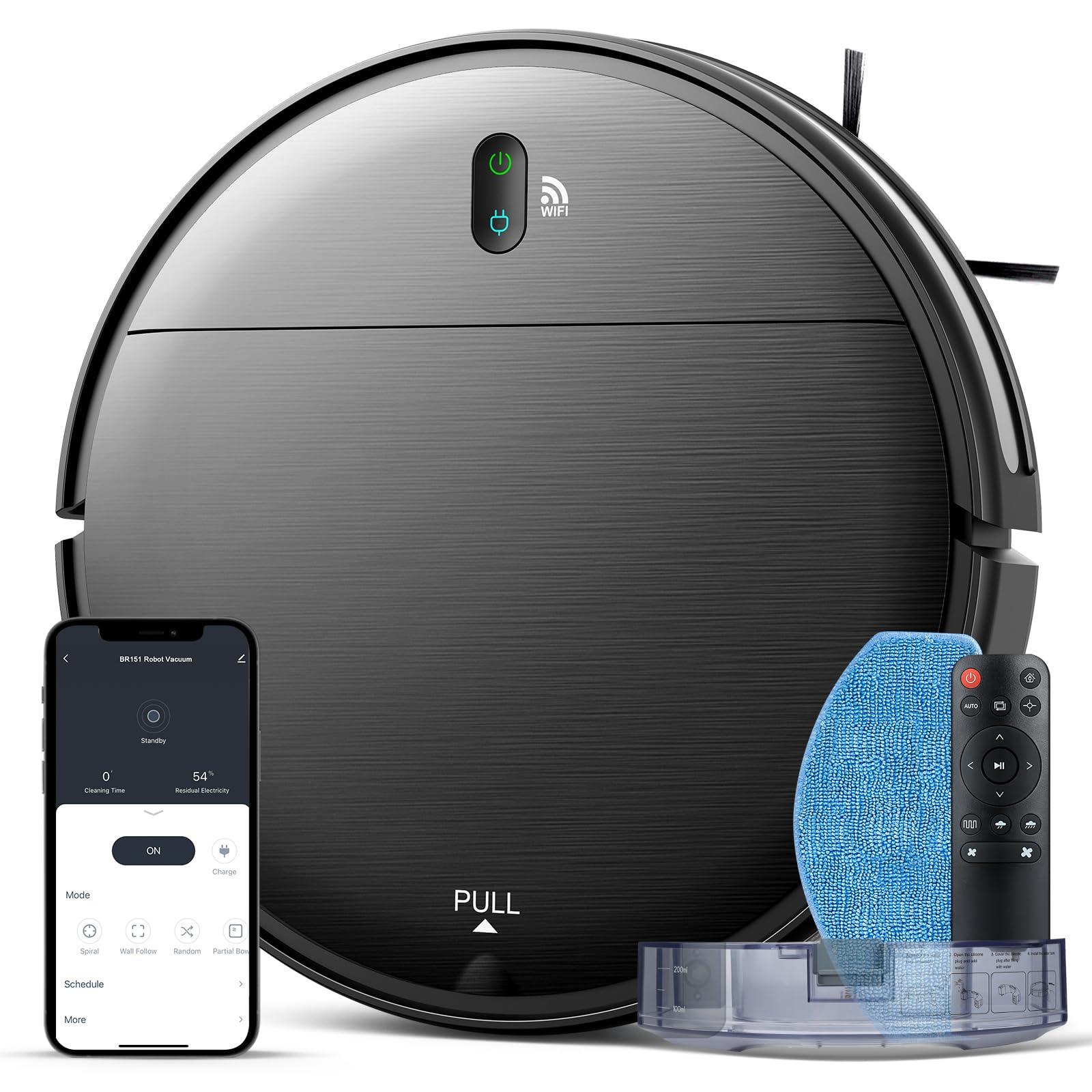 Robot Vacuum and Mop Combo, 2 in 1 Mopping Robot Vacuum Cleaner with Schedule, Wi-Fi/Voice/App, Strong Suction, Ease of Use, Self-Charging Robotic Vacuum, Slim, Ideal for Hard Floor, Pet Hair, Carpet