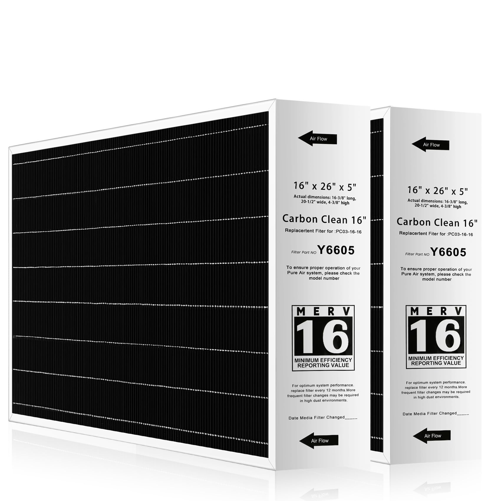 Askfish Y6605 16x26x5 MERV16 Replacement Filter - Y6605 Filter 2 Pack - Compatible with PureAir PCO3-16-16 Air Purifier Purification System (2 Pack) (2)