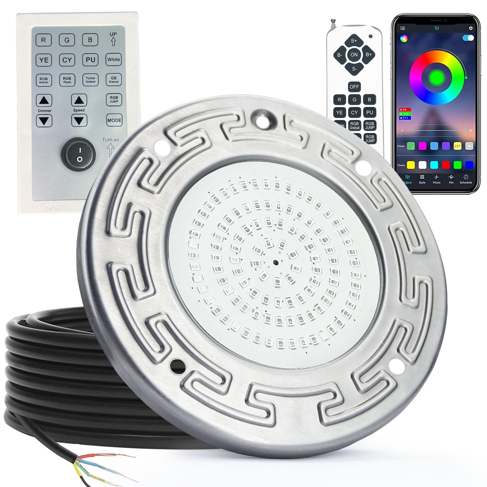 SALIFA Pool Lights for Inground Pool, 20W 6 Inch Color Changing LED Inground Pool Light with Controller, Remote and APP Control for Wet Niche, Underwater Swimming Pool Lights, 50 Foot Cord
