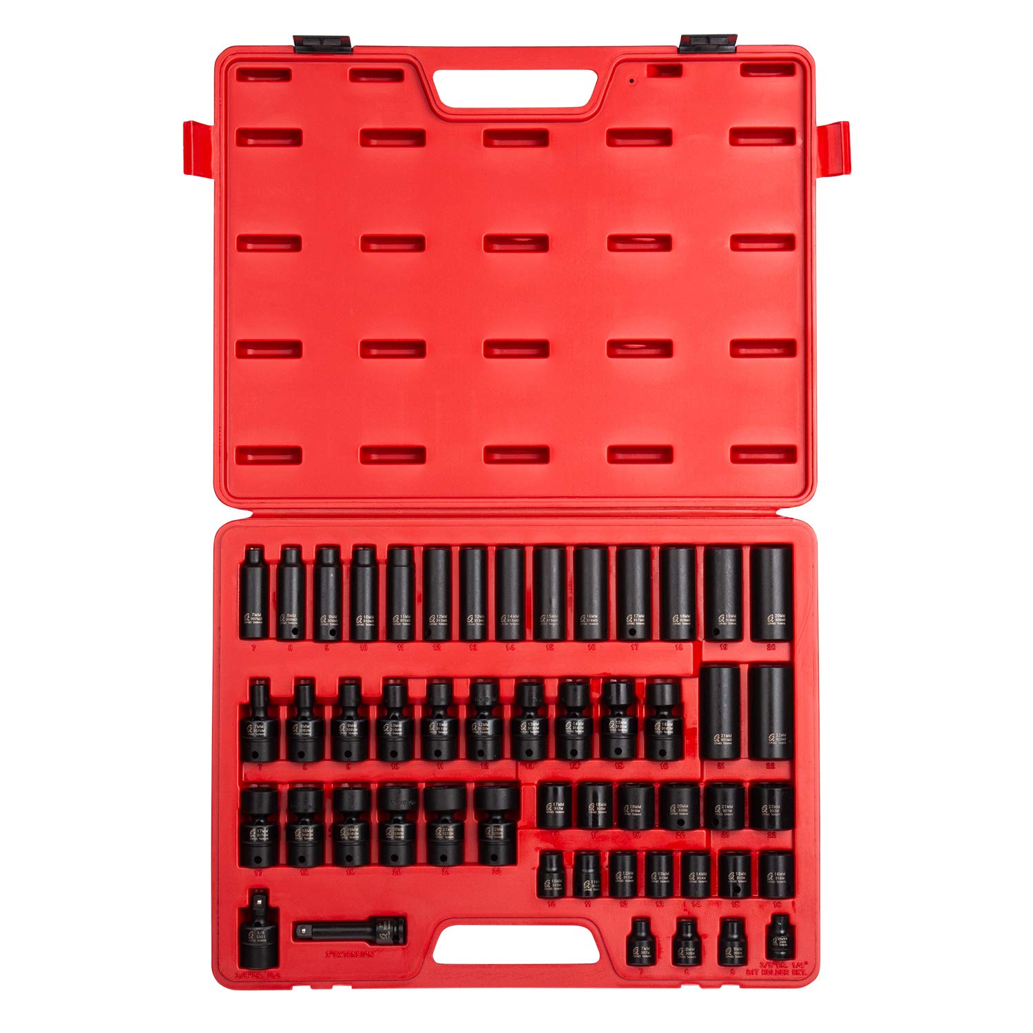 SUNEX TOOLS 3351, 3/8 Inch Drive Impact Socket Set, 51-Piece, Metric, 7mm - 22mm, Standard/Deep/ Universal, Cr-Mo Steel, Radius Corner Design, Heavy Duty Storage Case, Meets ANSI Standards
