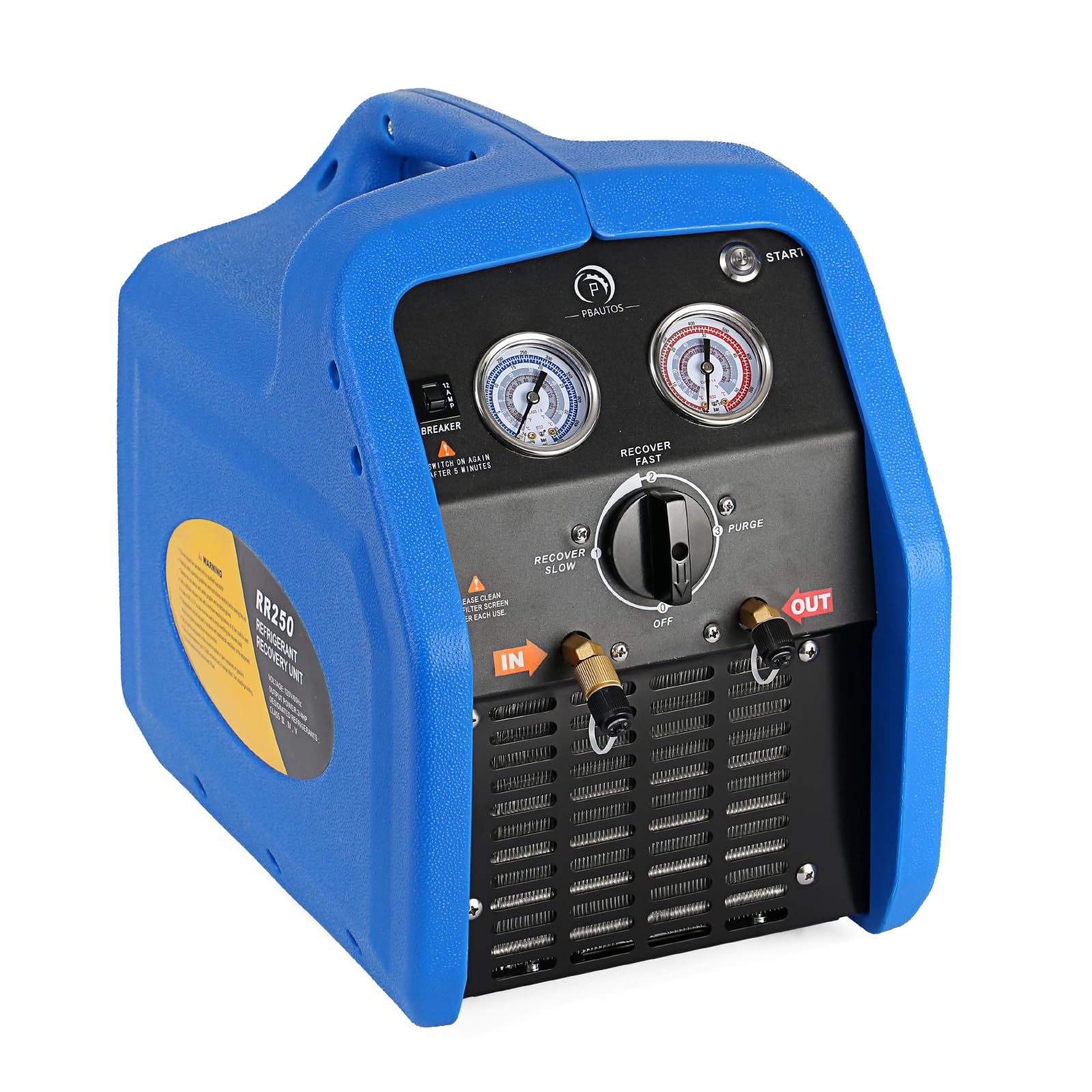 P PBAUTOS 3/4HP Single Cylinder R1234YF R32 Refrigerant Recovery Machine, 110V Portable Oil-Less Freon Recycling Unit, for Automotive and Household HVAC System