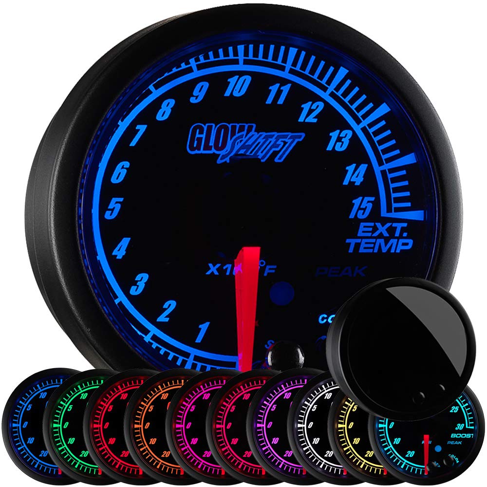 GlowShift Elite 10 Color 1500 F Pyrometer Exhaust Gas Temperature EGT Gauge Kit - Includes Type K Probe - Black Dial - Tinted Lens - Peak Recall Function - for Diesel Trucks - 2-1/16" 52mm