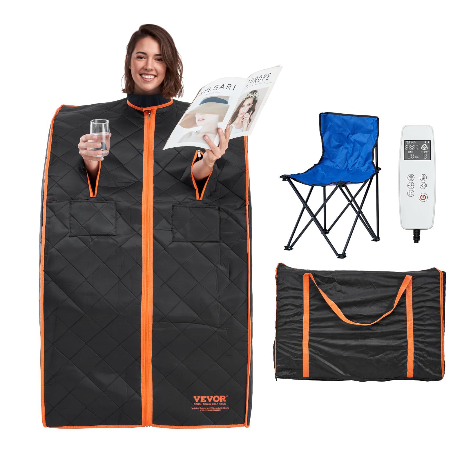 VEVOR Infrared 1050W Portable Sauna Tent Personal Sauna Kit for Home Spa, Detoxify & Soothing Heated Body Therapy, Time & Temperature Remote Control with Chair & Floor Mat, 2.2’x 2.6’x 3.2’