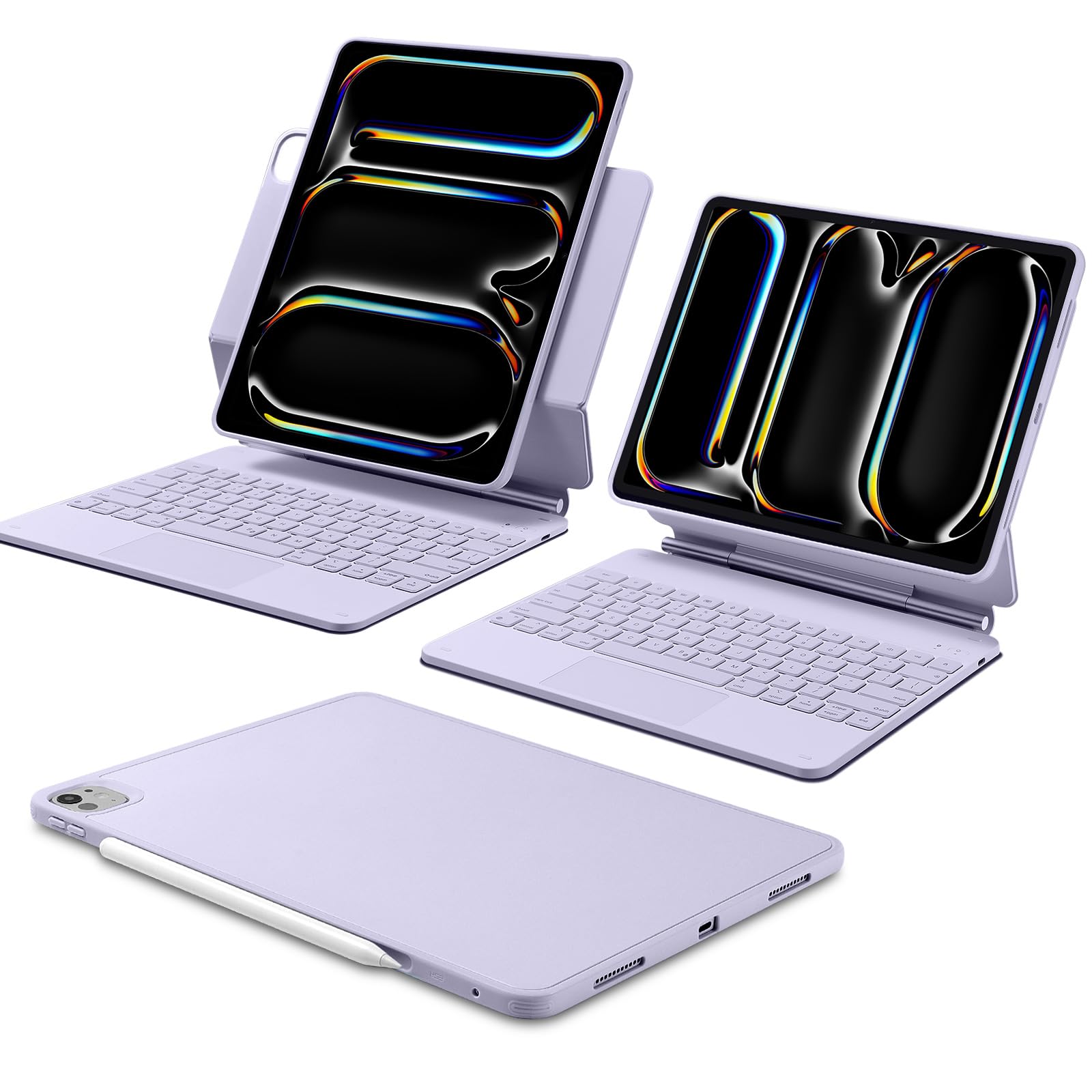 ESR iPad Pro 13 Inch Case with Keyboard (M4, 2024), iPad Pro 13 Keyboard Case with Easy-Set Magnetic Stand, Portrait/Raised Modes for iPad Pro 13 Keyboard, Removable Case, Rebound 360 Series, Purple