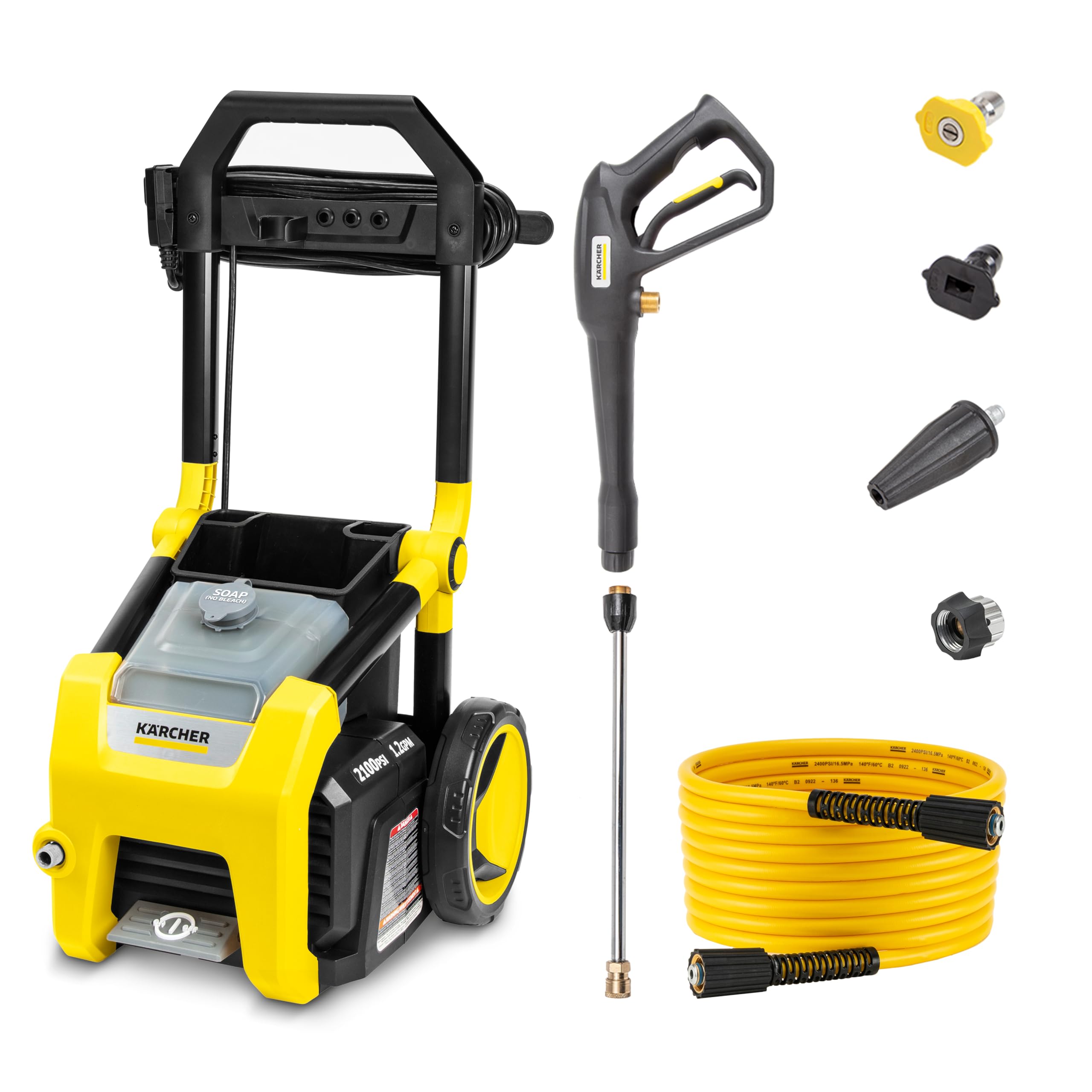 Kärcher Pressure Washer K2100PS, Max 2625 PSI, 3 Spray Nozzles, Detergent Tank, For Cars, Driveways, Siding, Patios, 2.07 max. GPM