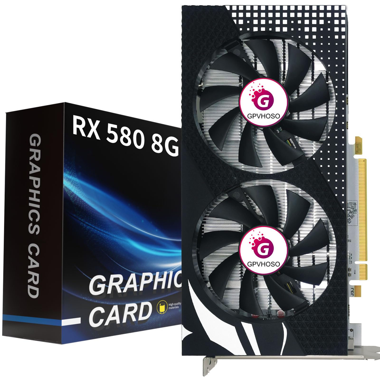 Radeon RX 580 8GB Graphics Card, GDDR5 1289MHz 2048SP 256bit, HDMI, DP, DVI-Output, GPU with Dual Cooling Fan, PCIE 3.0, AMD Video Card for Computer Gaming and Office, Supports Up to 8K