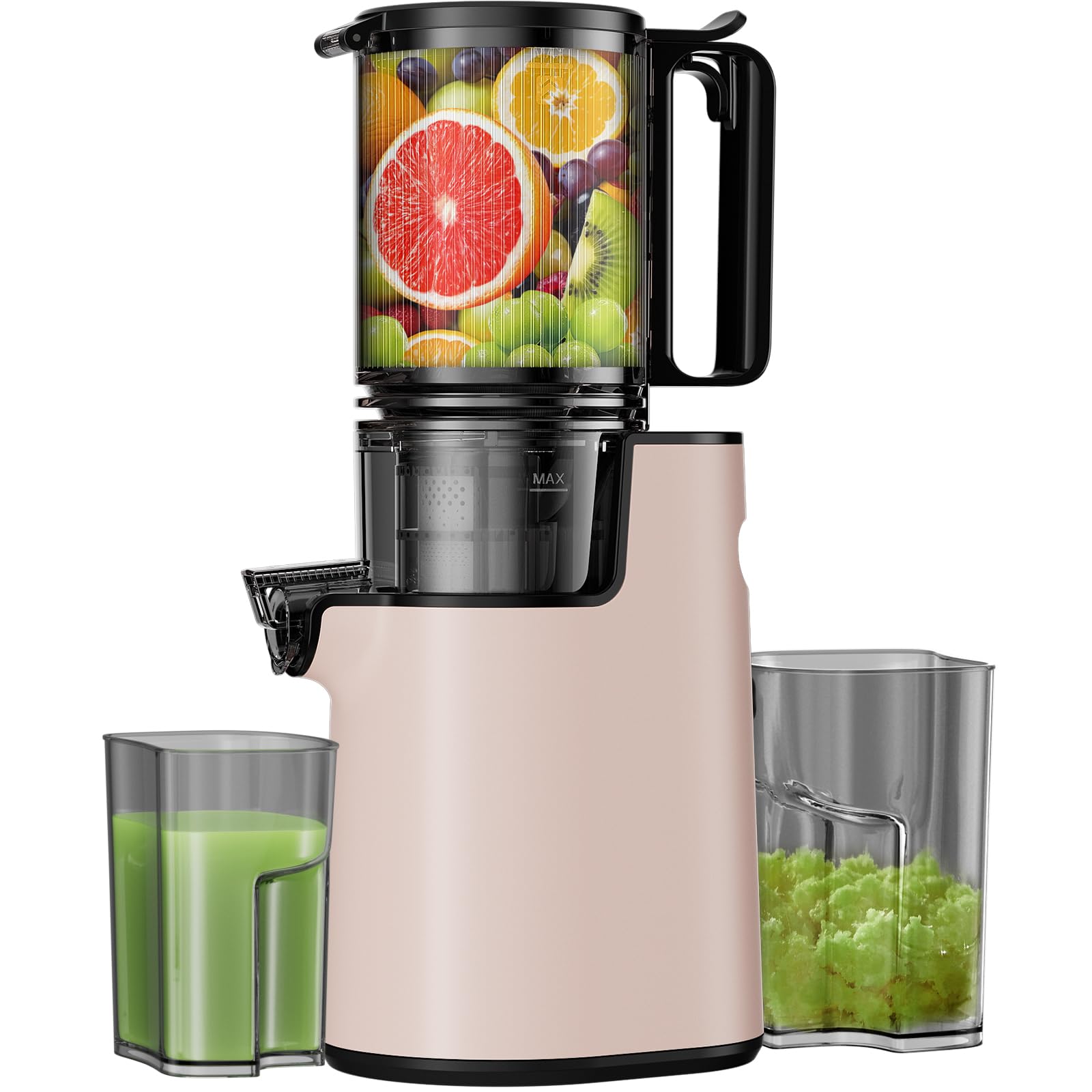 Cold Press Juicer, Masticating Juicer with 5.4" Wide Feed Chute, 350w Slow Juicer Machines Fit Whole Vegetables and Fruits,Juice Extractor Machine with High Juice Yield, Easy to Clean(Light Pink)