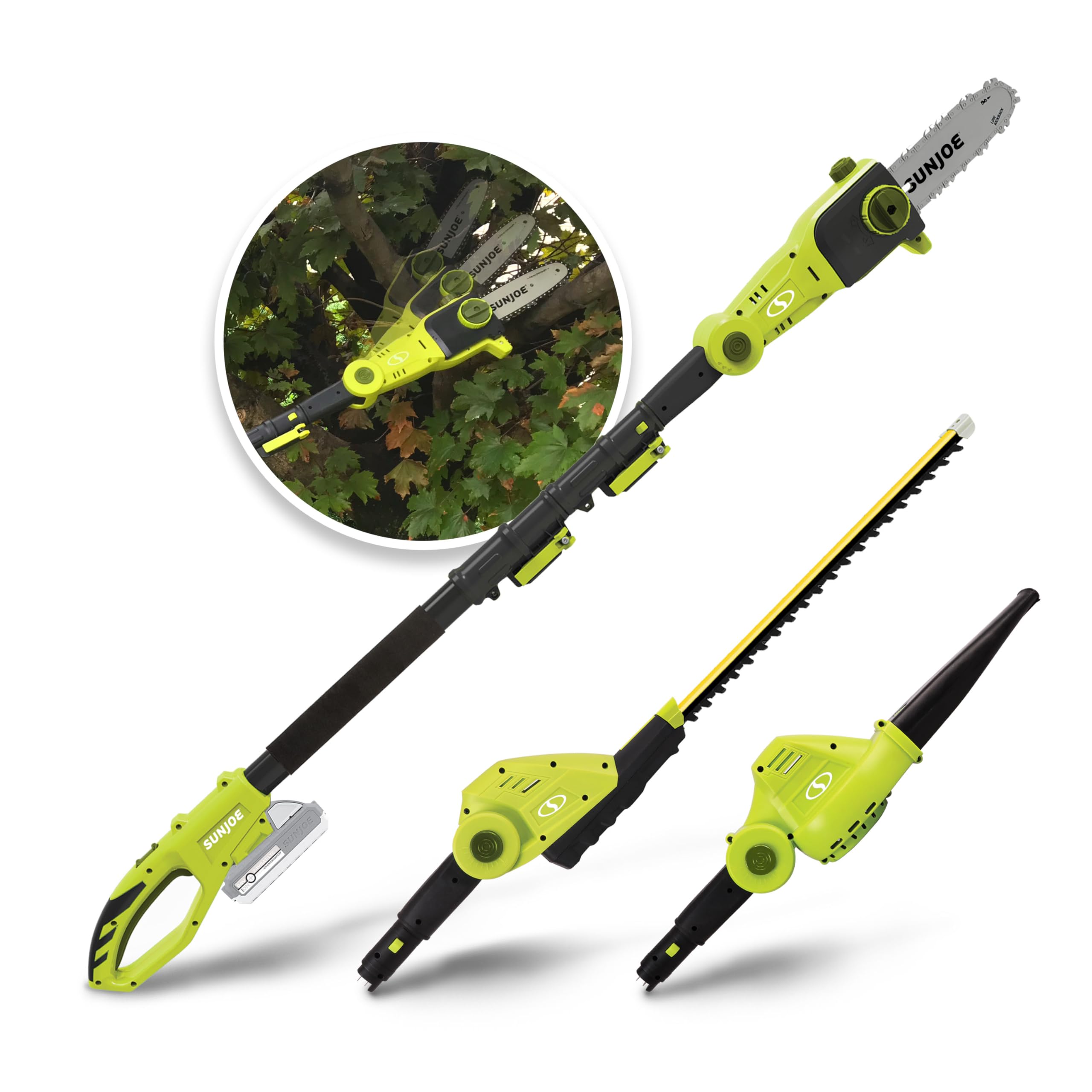 Sun Joe 24V-GTS4004-XT 24V IONMAX Blower,Hedge Trimmer & 8-in Pole Saw Kit w/2x24V 2.0-Ah Batt, Charger & Pole