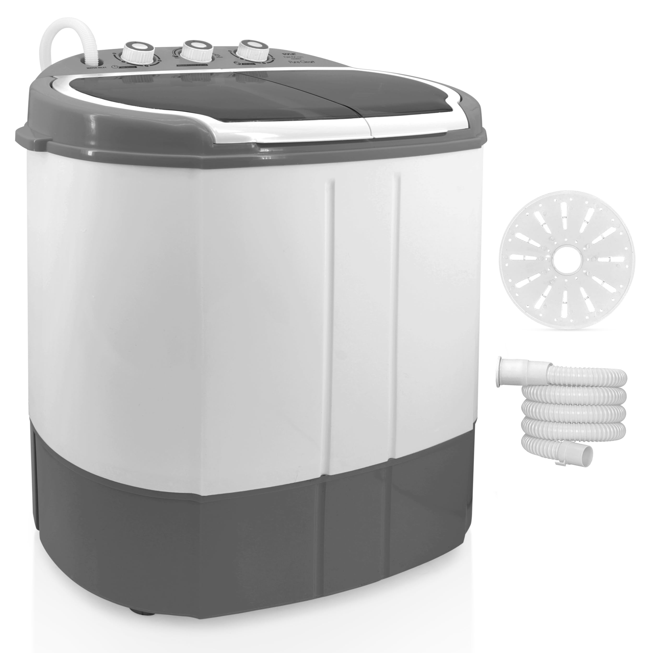 Compact Home Washer & Dryer, 2 in 1 Portable Mini Washing Machine, Twin Tubs, 11lbs. Capacity, 110V, Spin Cycle w/Hose, Translucent Tub Container Window, Ideal for Smaller Laundry Loads