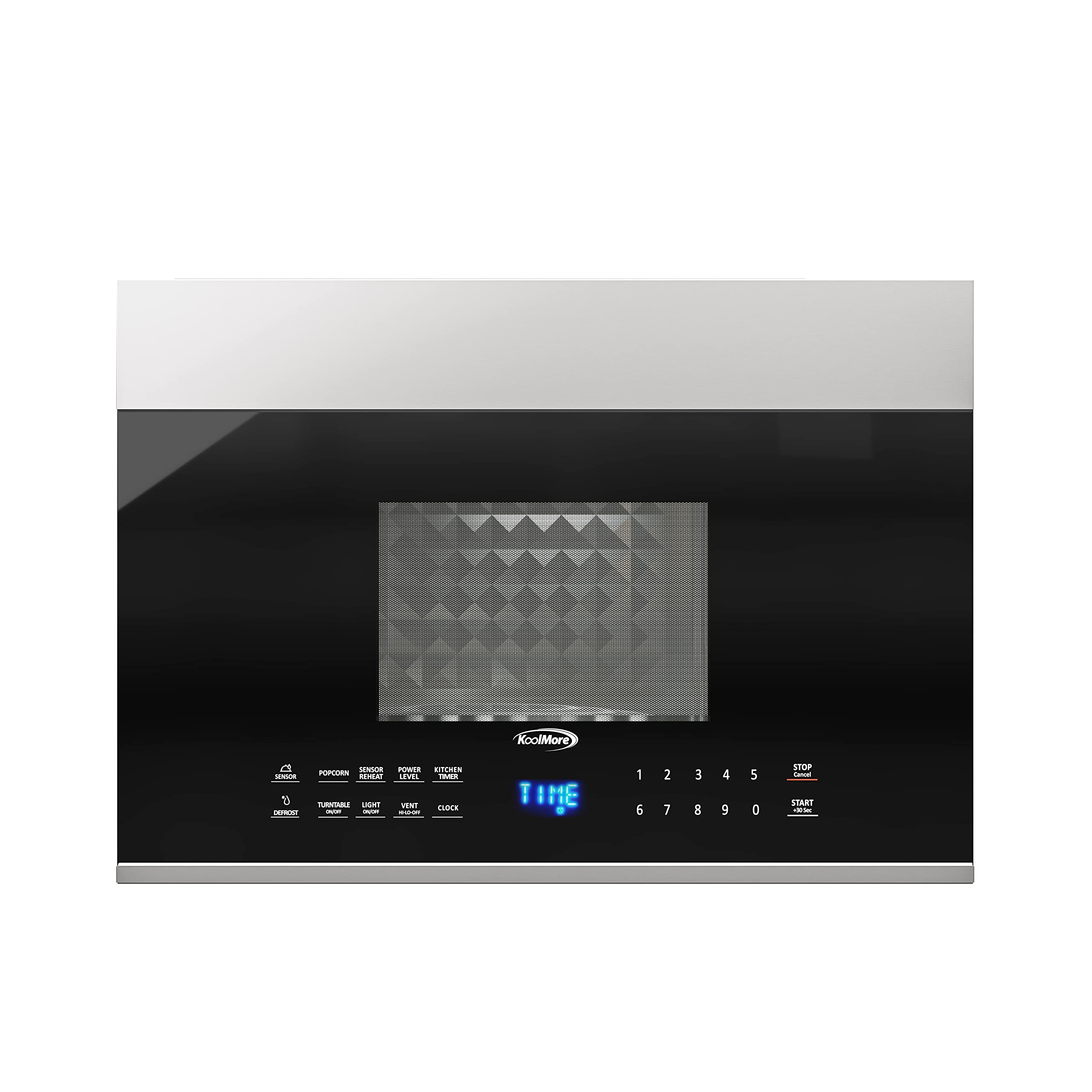 KoolMore KM-MOT-OP1SS 24 inch Over The Range Stainless Steel Microwave, 300 CFM Vent Hood Function cu.ft, 24 in/1.3 Cu. Ft, Black