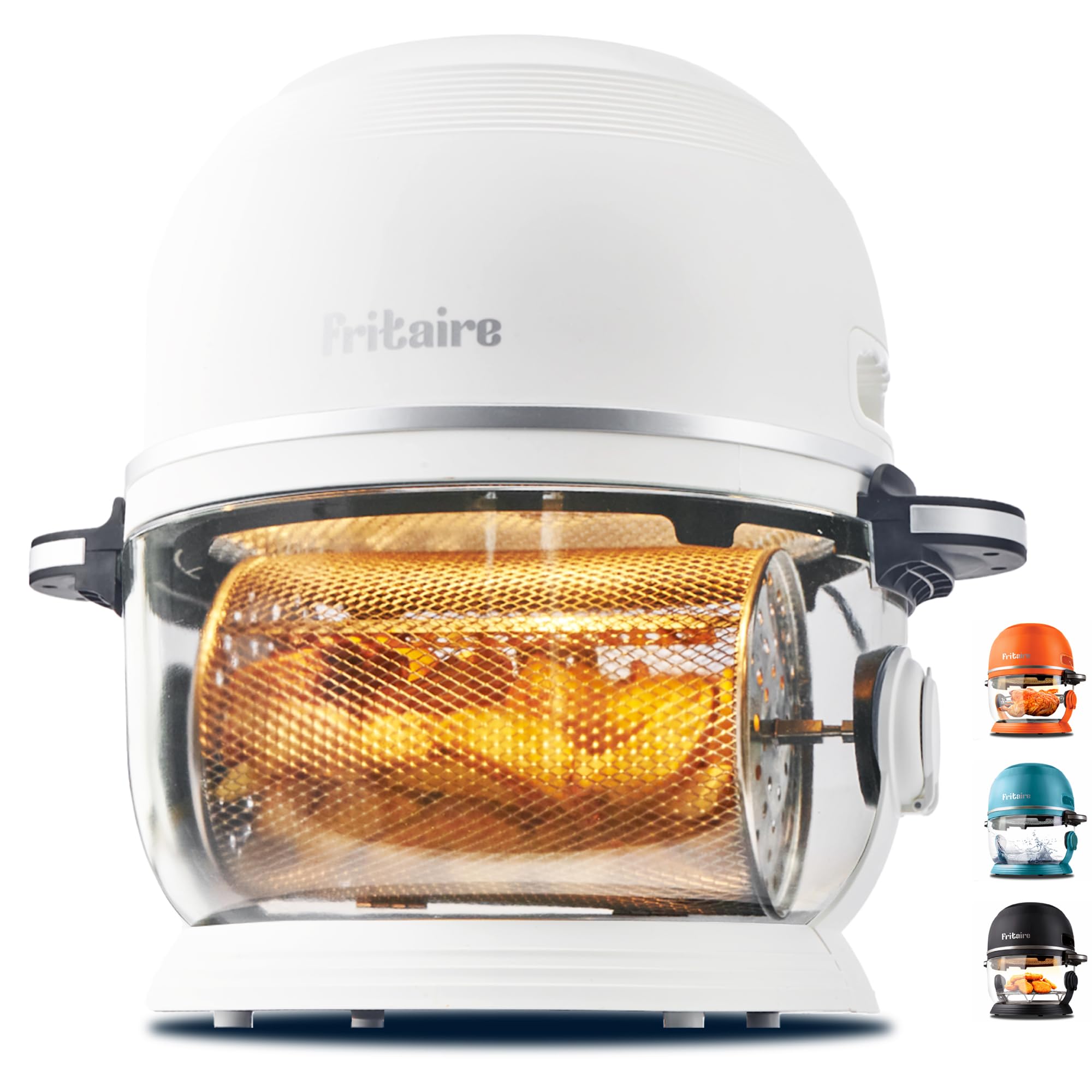 Fritaire Non-Toxic Air Fryer - Glass AirFryer 5 Quart w/ 360 Visibility, Self-Cleaning, 400F Vortex Air Fryer for Even Cooking, BPA-Free Teflon Free, 6-in-1 Functions, Rotisserie, Roast, Bake - White