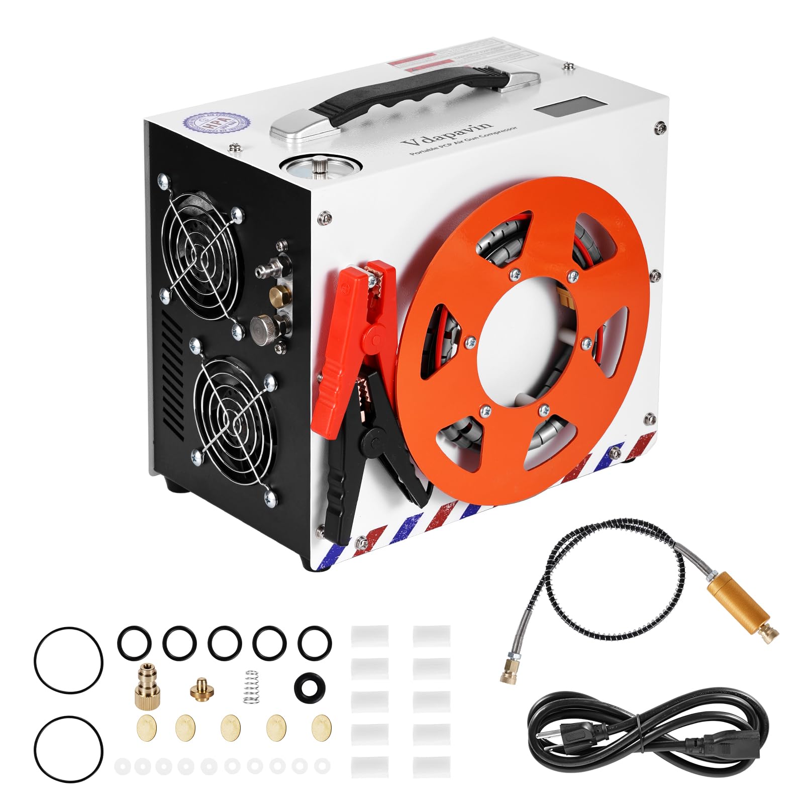 Vdapavin Pcp Air Compressor,4500 Psi Air Compressor,Automatic Stop,Oil/Water Free,Wire Spool Portable Design,Use Either 110v Ac Or 12v Dc Power Sources,Paintball/Scuba Air Compressor