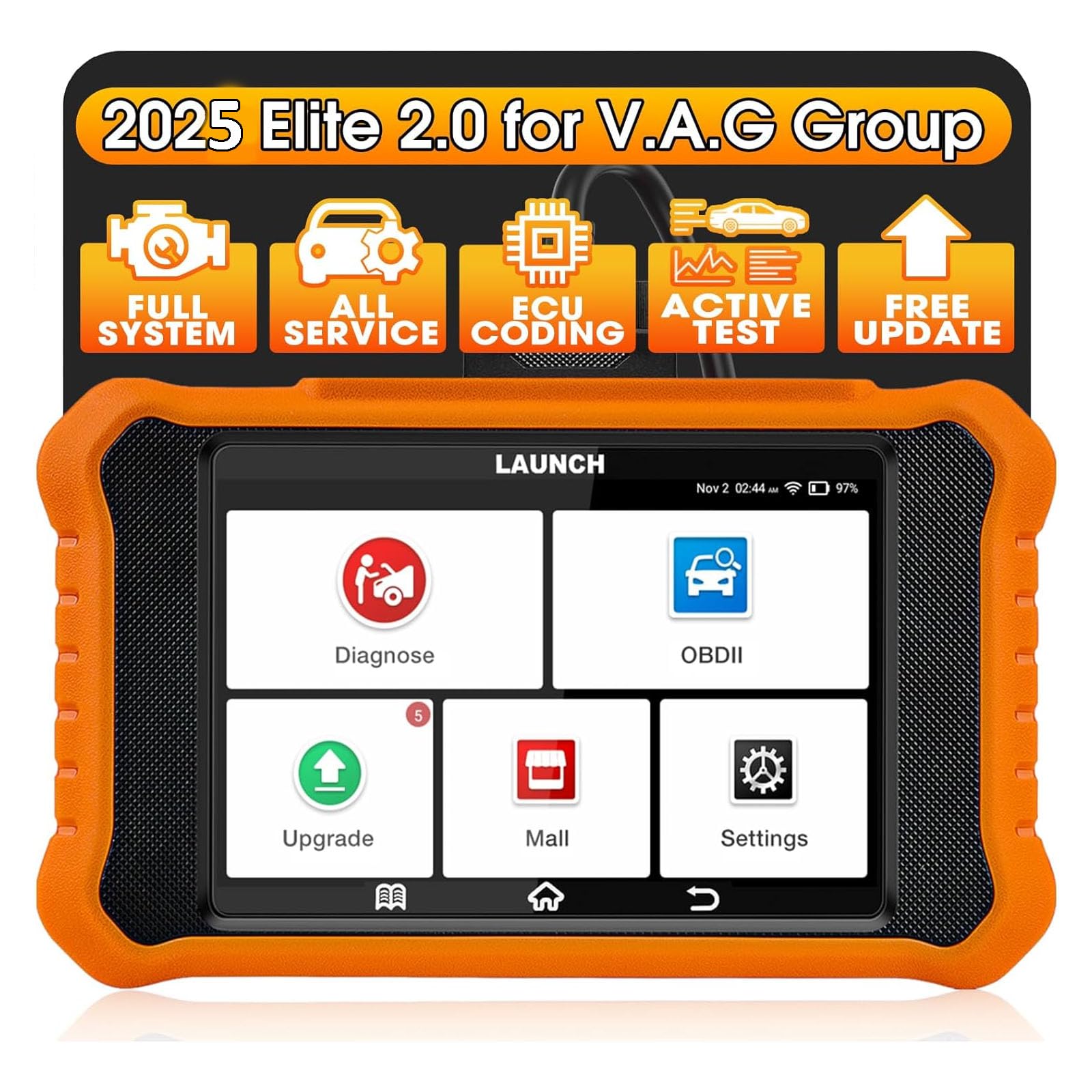 2025 LAUNCH Creader Elite V2.0 OBD2 Scanner for VW Audi Skoda Seat, Full Systems Bi-Directional Scan Tool for VAG Vehicles, All Services Car Code Reader, ECU Coding, AUTO VIN, Fr-ee Update